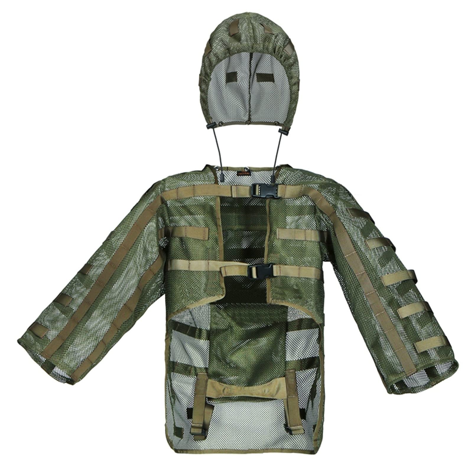 Tarnkleidung Herren Jade,Tarnanzüge 3D Naturgetreue Kapuze Tarnkleidung Camo Costumes Bionic Camouflage Krähenjagd Tarnung Airsoft Sniper Camping Set,Jungle Woodland (Color : Green)