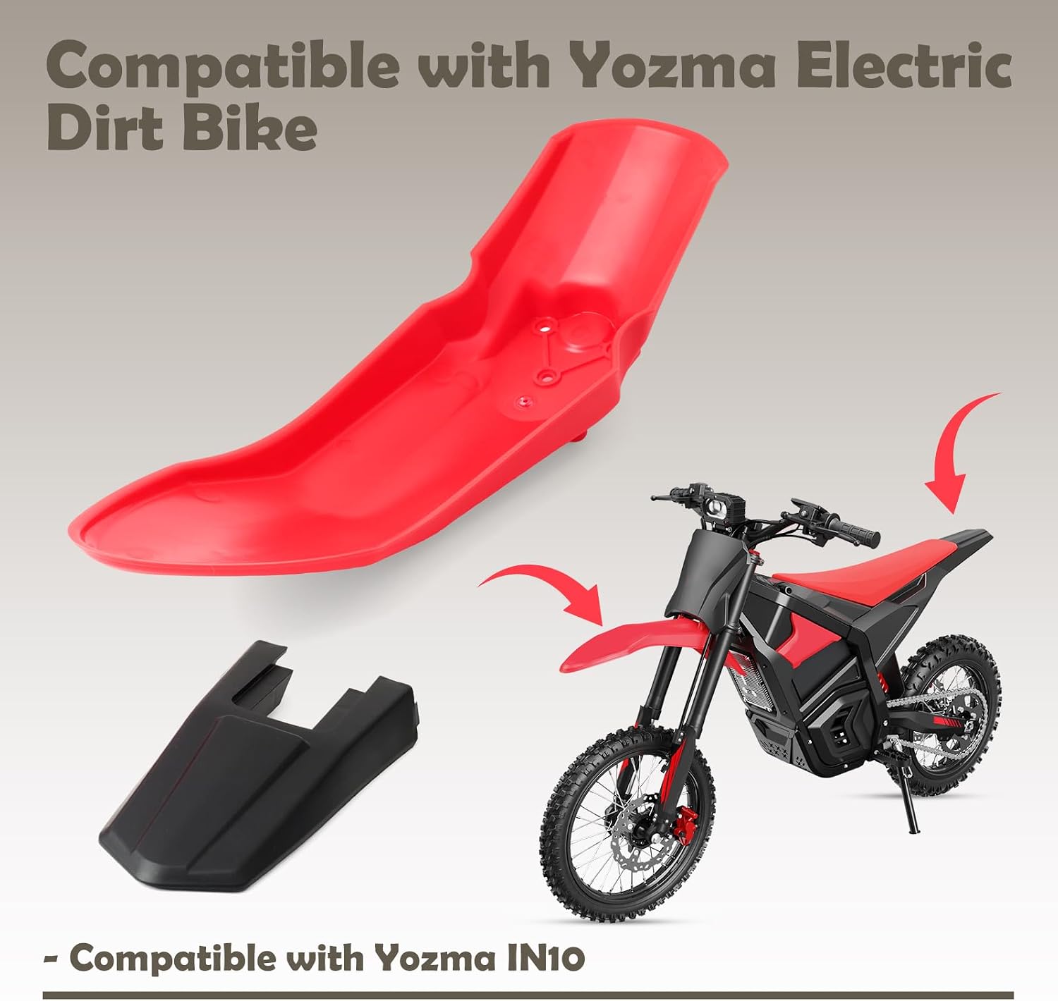 Front and Rear Fender Set Compatible with Yozma IN 10 Electric Dirt Bike Mudguard Replacement for Yozma IN10 E-Bike Mud Guard Off-Road Motorcycle Wheel Fender Guard Kit