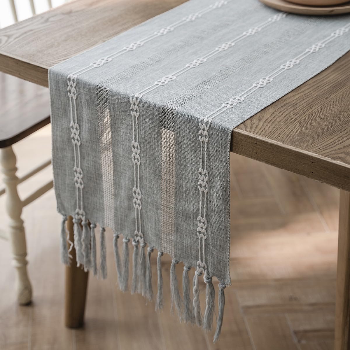 Table Runner Rustic Farmhouse Table Runner, Burlap Linen Style , Boho Woven Dining for Home,Party Decor, Long Size(I,33*330cm)