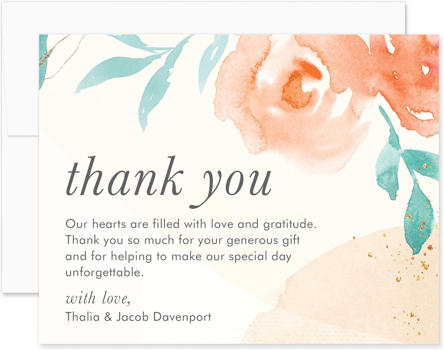 Personalized Wedding Thank You Cards with Message, 5.5x4.25 Flat Thank You Note Cards with Purple Floral (Purple Floral)