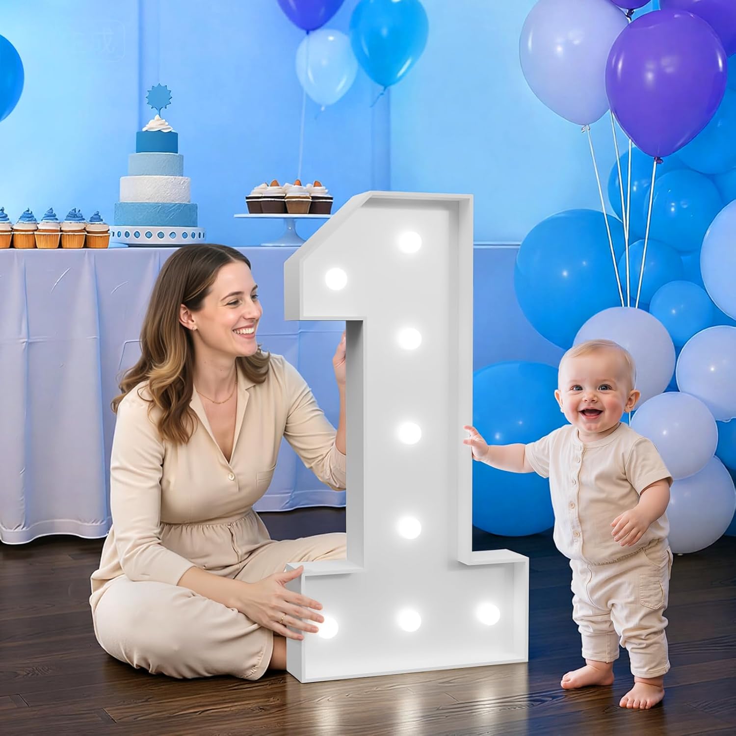 3FT Marquee Numbers 1 with Lights, Large Light Up Numbers Sign for 1st Birthday Party Decorations and Anniversary Backdrop Big Mosaic Number 1