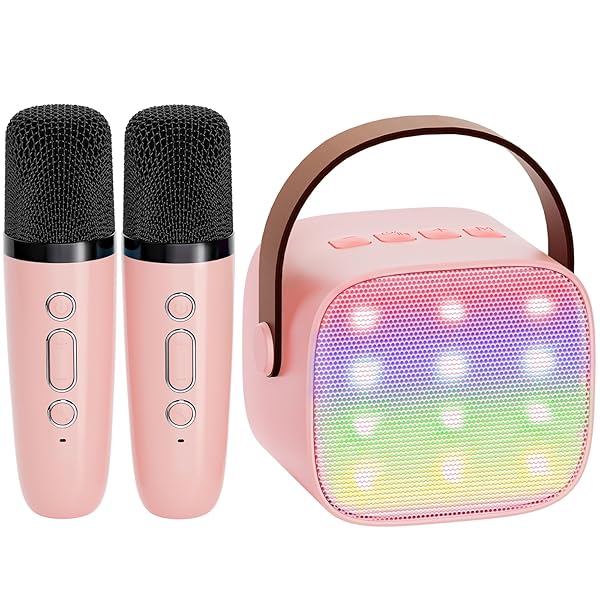 YLL Mini Karaoke Machine for Kids Adults, Portable Bluetooth Speaker with 2 Wireless Microphones, TOP Birthday Gifts Toys for Girls Ages 3, 4, 5, 6, 7, 8, 9,10,11,12+ Years Old Toddler (Lightpink)