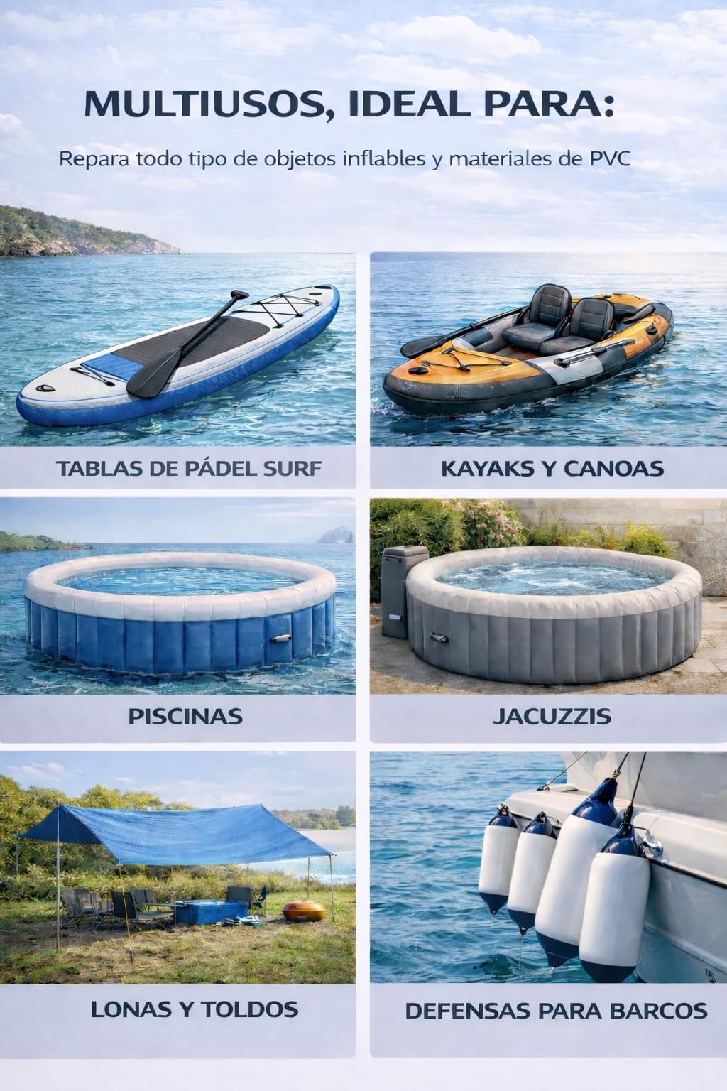 Kit Reparación PVC Profesional – Pegamento PVC 2 Componentes para Zodiac, Paddle Surf, Kayak y Hinchables – Incluye Parches, Pincel, Vaso, Guantes y Toallita (125 ml)