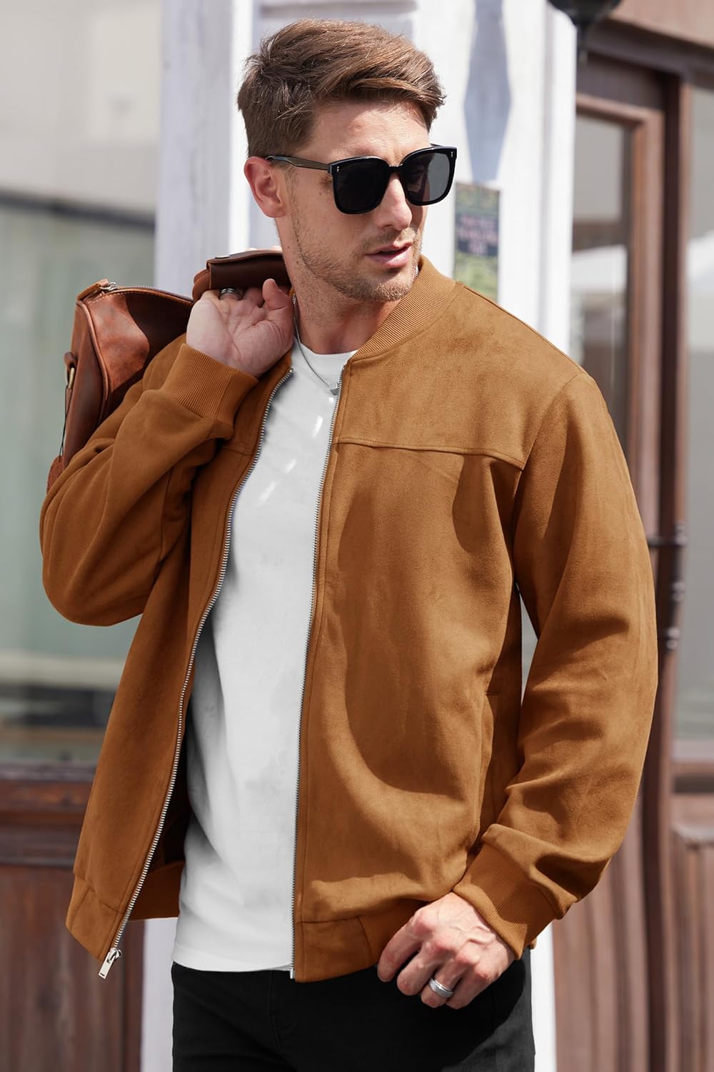 Men’s Bomber Jacket Faux Suede Midweight Casual Full-Zip Flight Coat (S-XXL) - Image 5