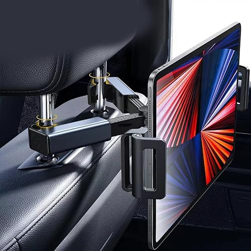 Miniatura 9 de Car Headrest Tablet Mount Holder for Smartphones Tablets Posts Width Adjustable 4.7in-12.9in(Black) Car Mount Holder