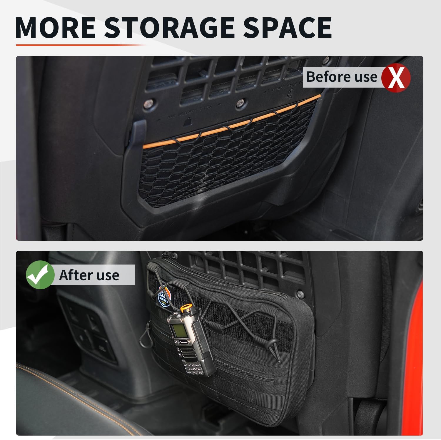 Seat Storage Bags, Storage Pockets, Interior Storage, Accessories. for Ford Bronco 2021-2025 2/4 Door (Front Seat 1PCS)