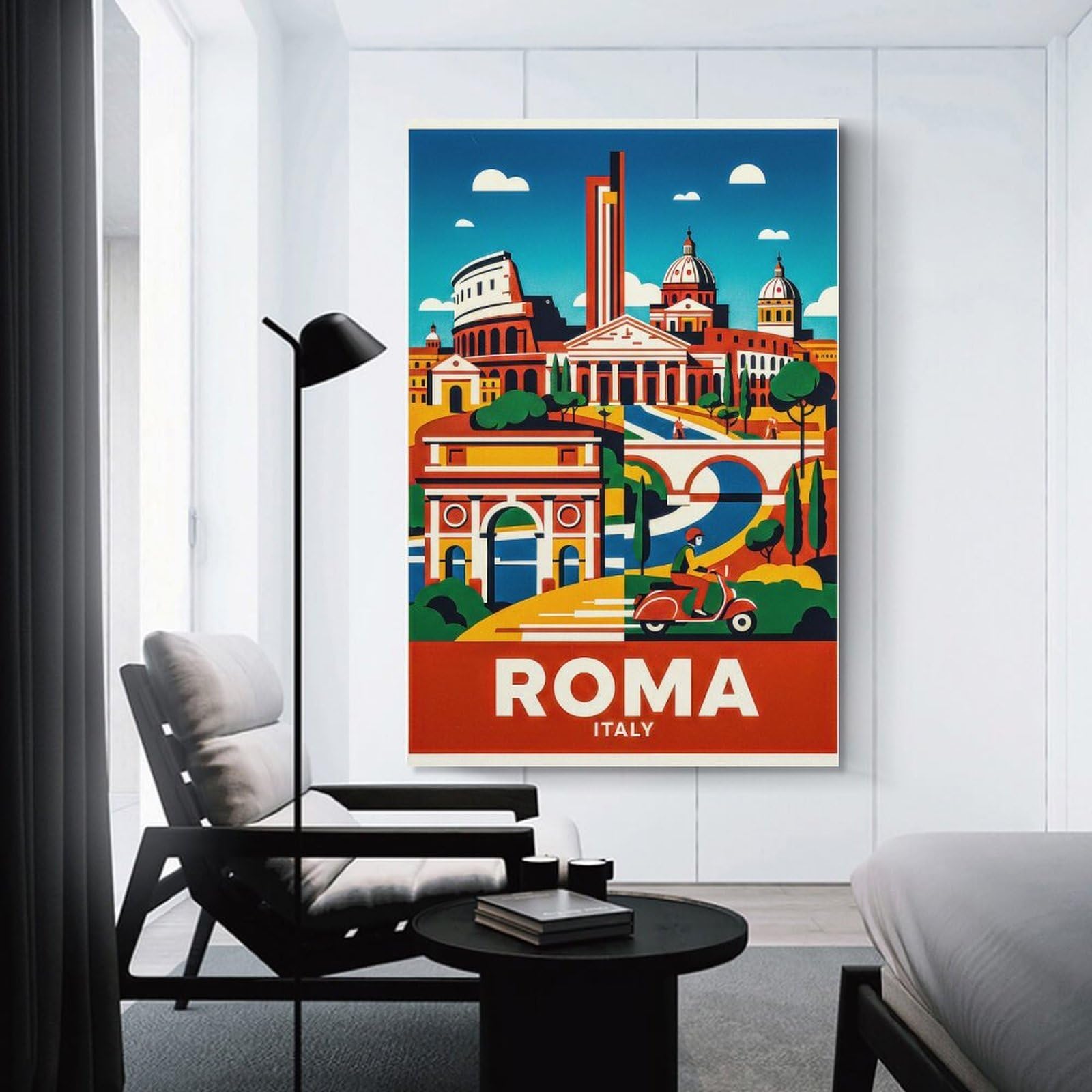 Junmoney Retro Rome Travel Decorative Canvas Print, 20x30inch(50x75cm), for Hallway, Entryway Or Landing, Home Artwork for First Impressions