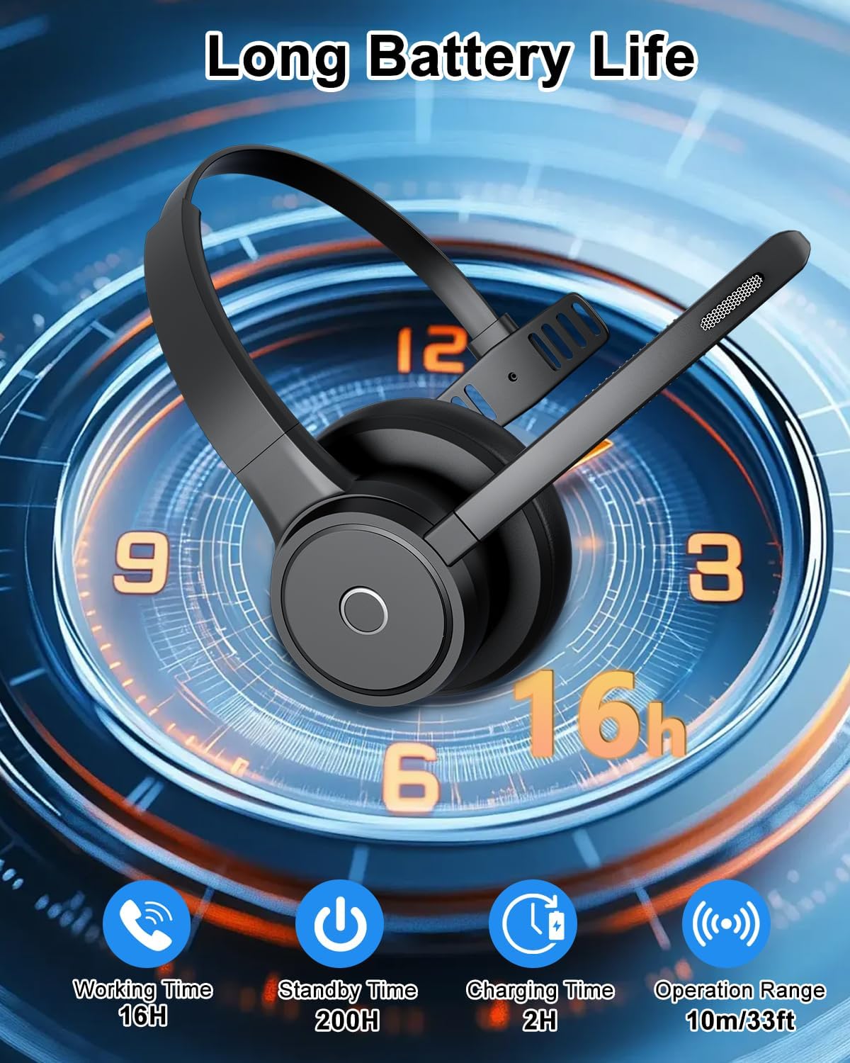 Wireless Headset with Mic for Work, V5.3 Bluetooth Headset with Noise Cancelling Microphone - Charging Base, USB Dongle, Mute Mic, Stable Connection for Computer PC Office Home Call Center