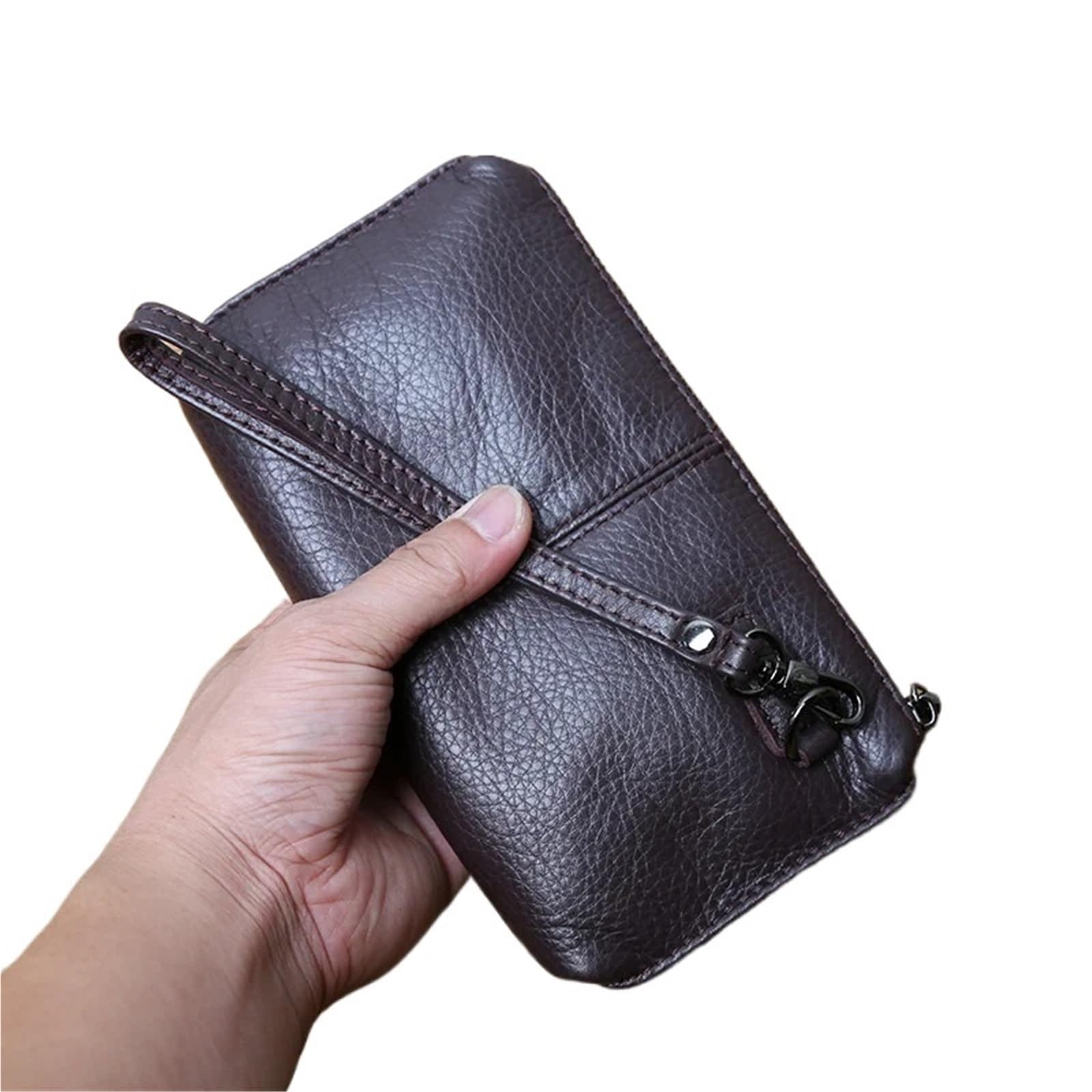 Portamonete Uomo for il tempo libero in pelle con borsa lunga, morbida, cerniera a mano, strato porta soldi, for carte di credito in vacchetta, for cellulare(Brown(trumpet))