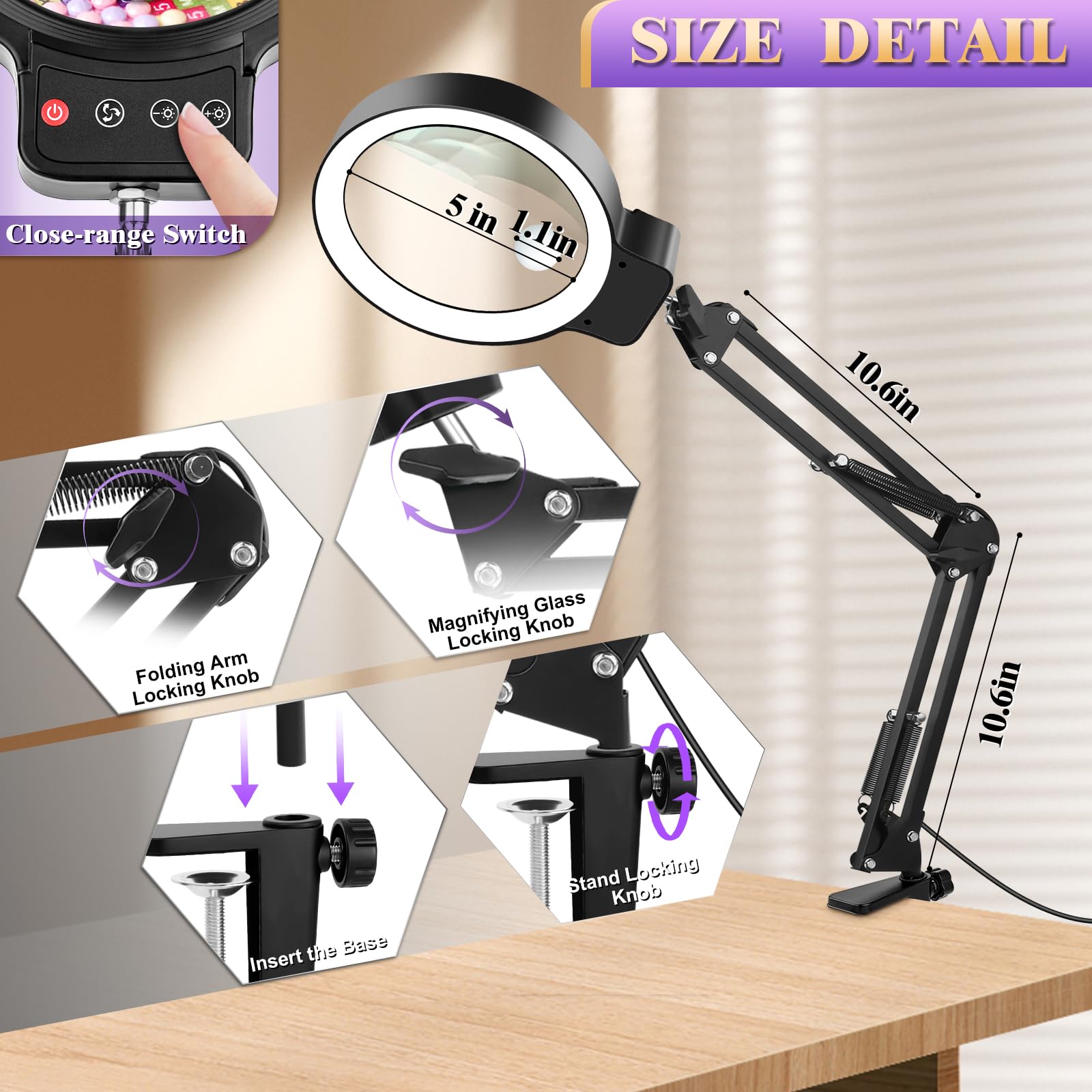 Loupe avec Lumière 36 LED 3 Modes de Couleur Mains Libres pour Lecture Artisanat