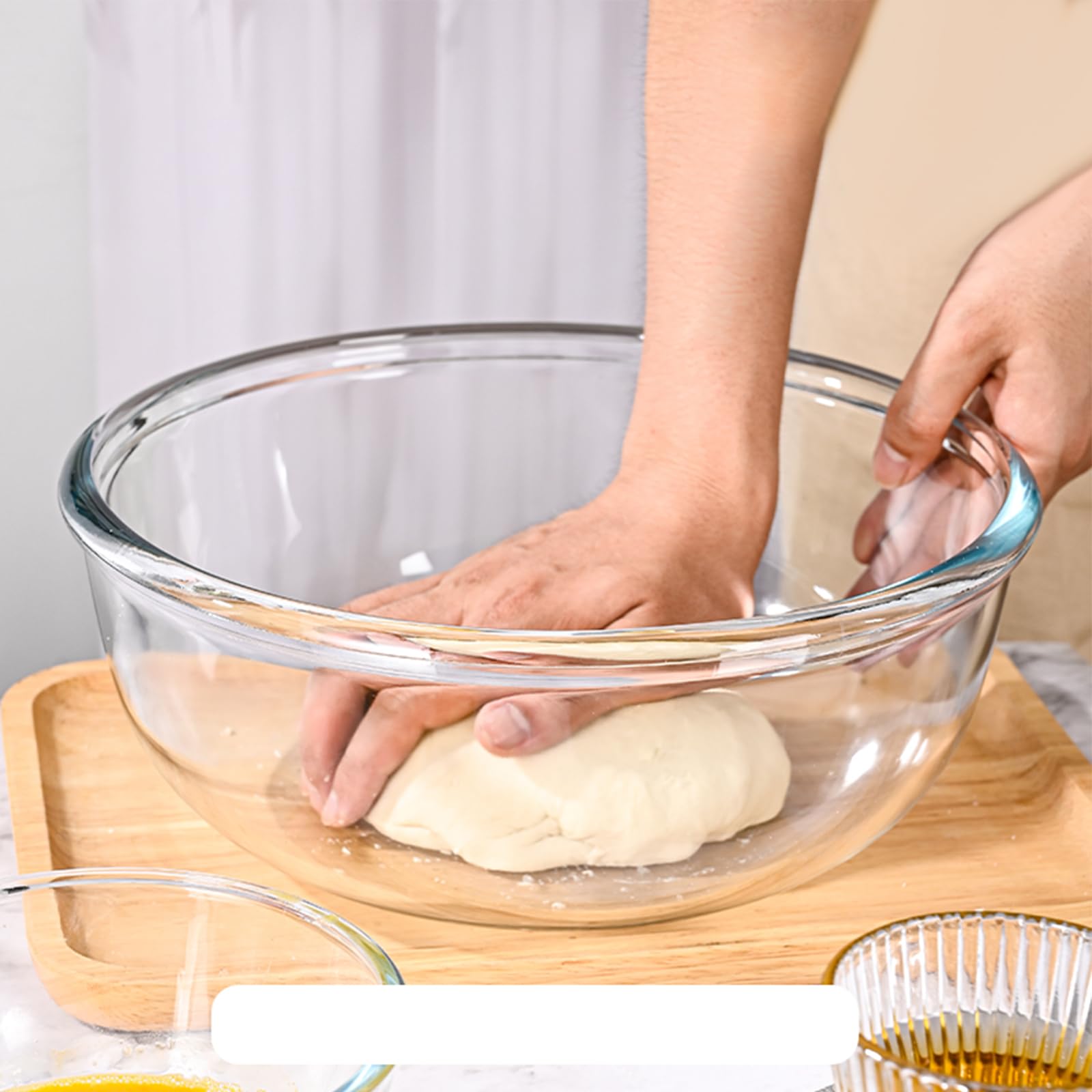 Extra große Glasschale für Sauerteigbrot, Glas-Rührschüssel für Sauerteigbrot mit Deckel, Backbehälter für Küche, Kühlschrank, Organisation