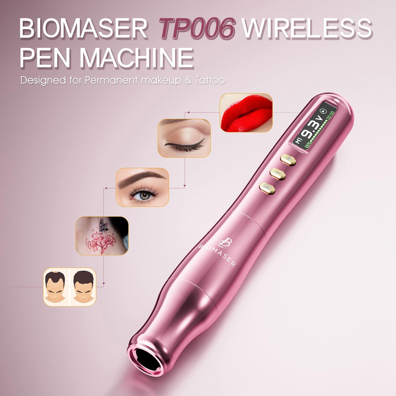 Biomaser TP006 Drahtlose Semi-Permanent-Make-up-Maschine mit deutschem Präzisionsmotor LCD-Touchscreen