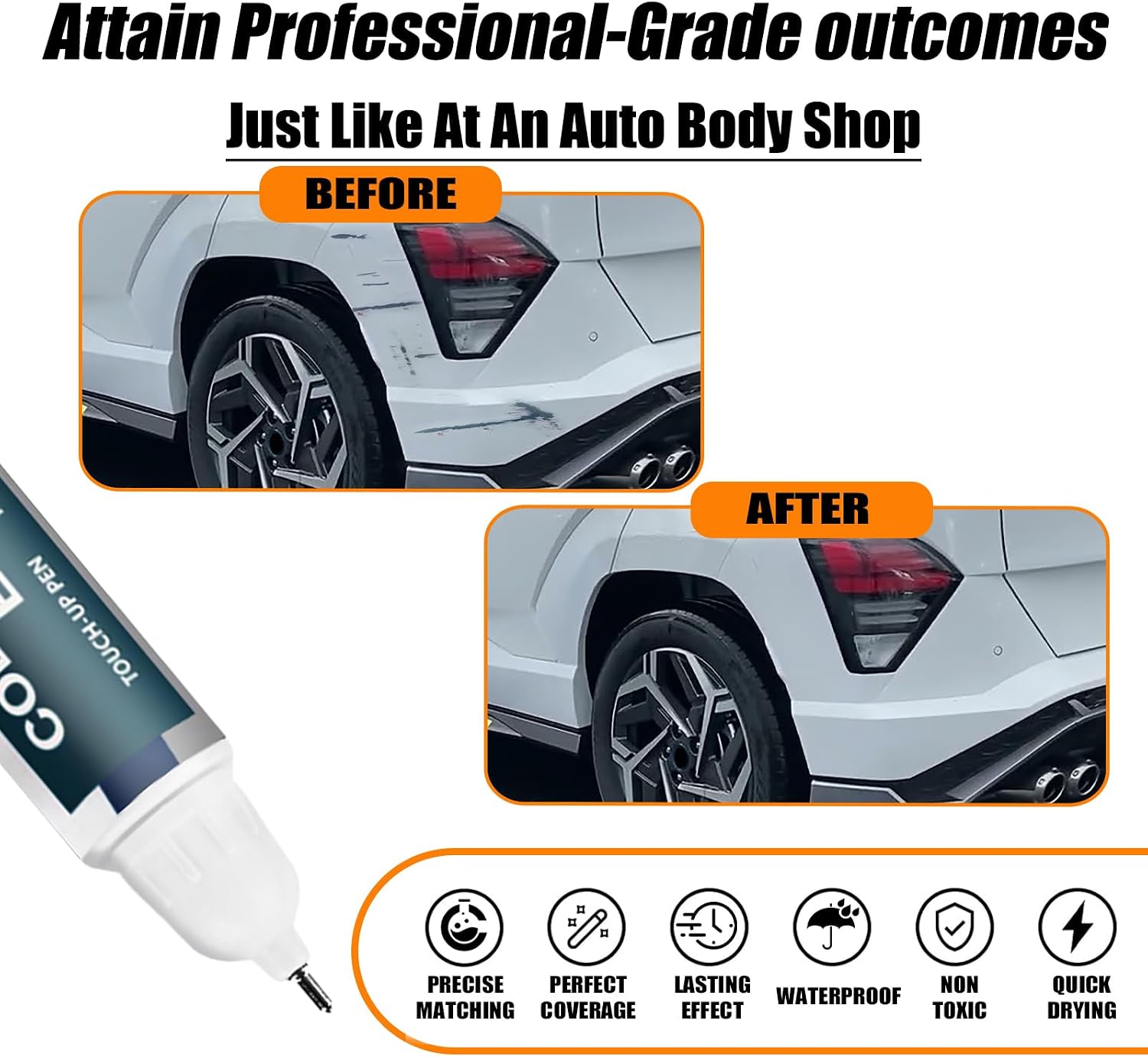 Car Touch up Paint(SAW Atlas White/Lunar White) Compatible with Hyundai, Car Paint Pen Scratch Repair Two-In-One Touch Up Paint, Premium Car Scratch Remover for Deep Scratches