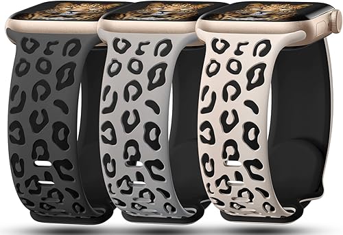 Miniatura 10 de CreateGreat Paquete de 3 correas grabadas de leopardo compatibles con Apple Watch Band de 1.614 in 1.575 in 1.496 in 1.929 in 1.772 in 1.732 in