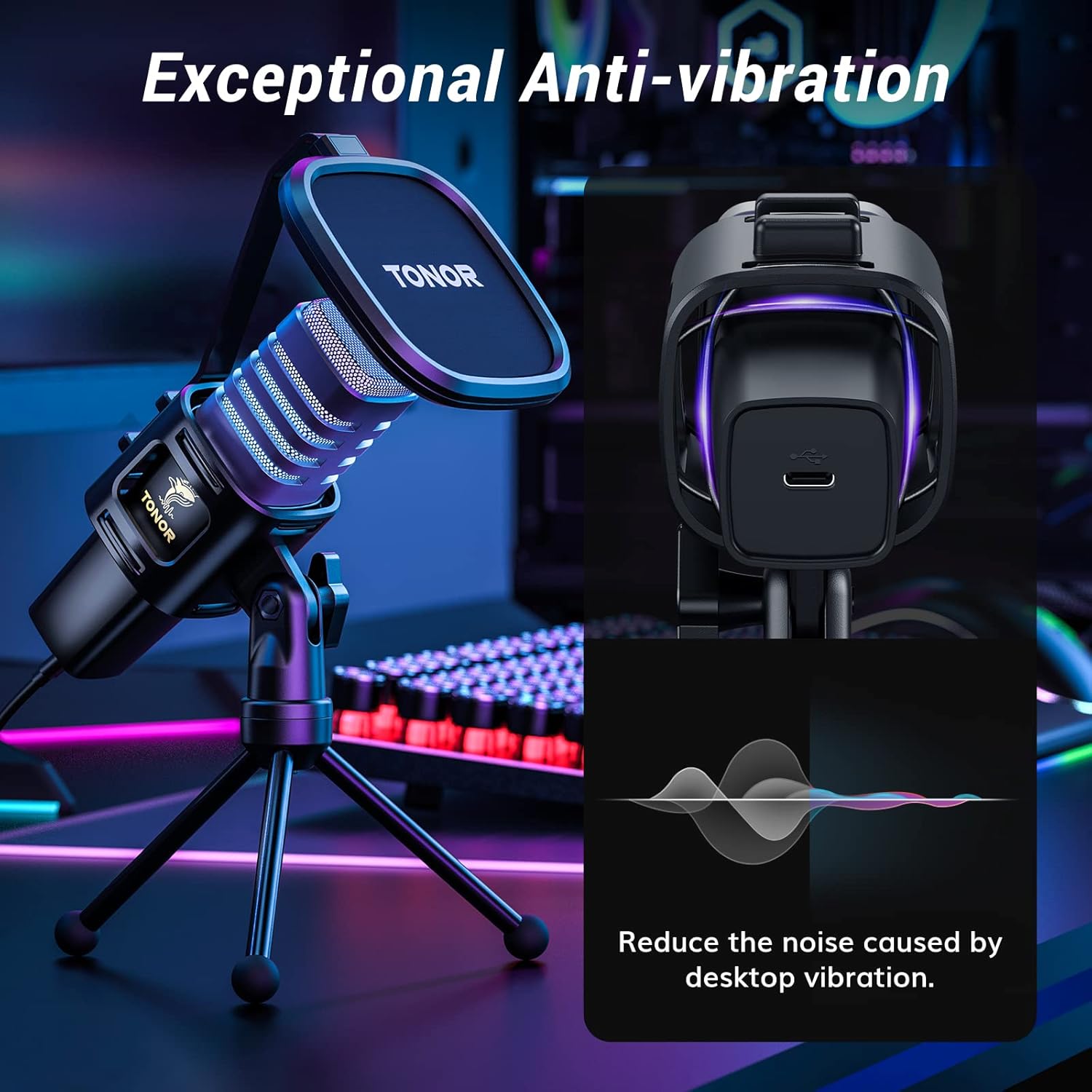 TONOR RGB USB Microphone, Cardioid Condenser Computer PC Mic with Tripod Stand, Pop Filter, Shock Mount for Gaming, Streaming, Podcasting, YouTube, Twitch, Compatible with Laptop Desktop,TC30 with RGB 15 71NBGoP+VgL. SL1500
