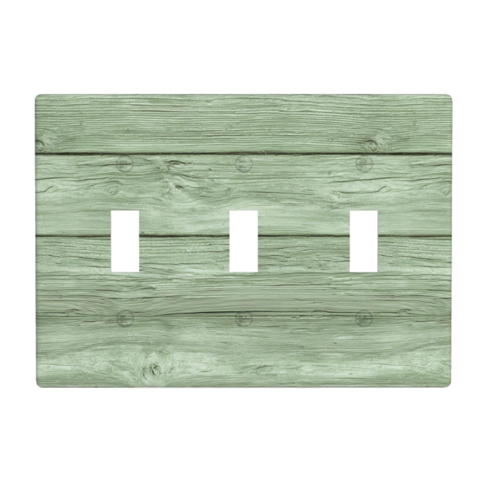 Subtle Green Wood Plank Light Switch Covers 3 Gang Triple Toggle Wall Plate Switchplate Electrical Faceplate for Bathroom Kitchen Bedroom Decor