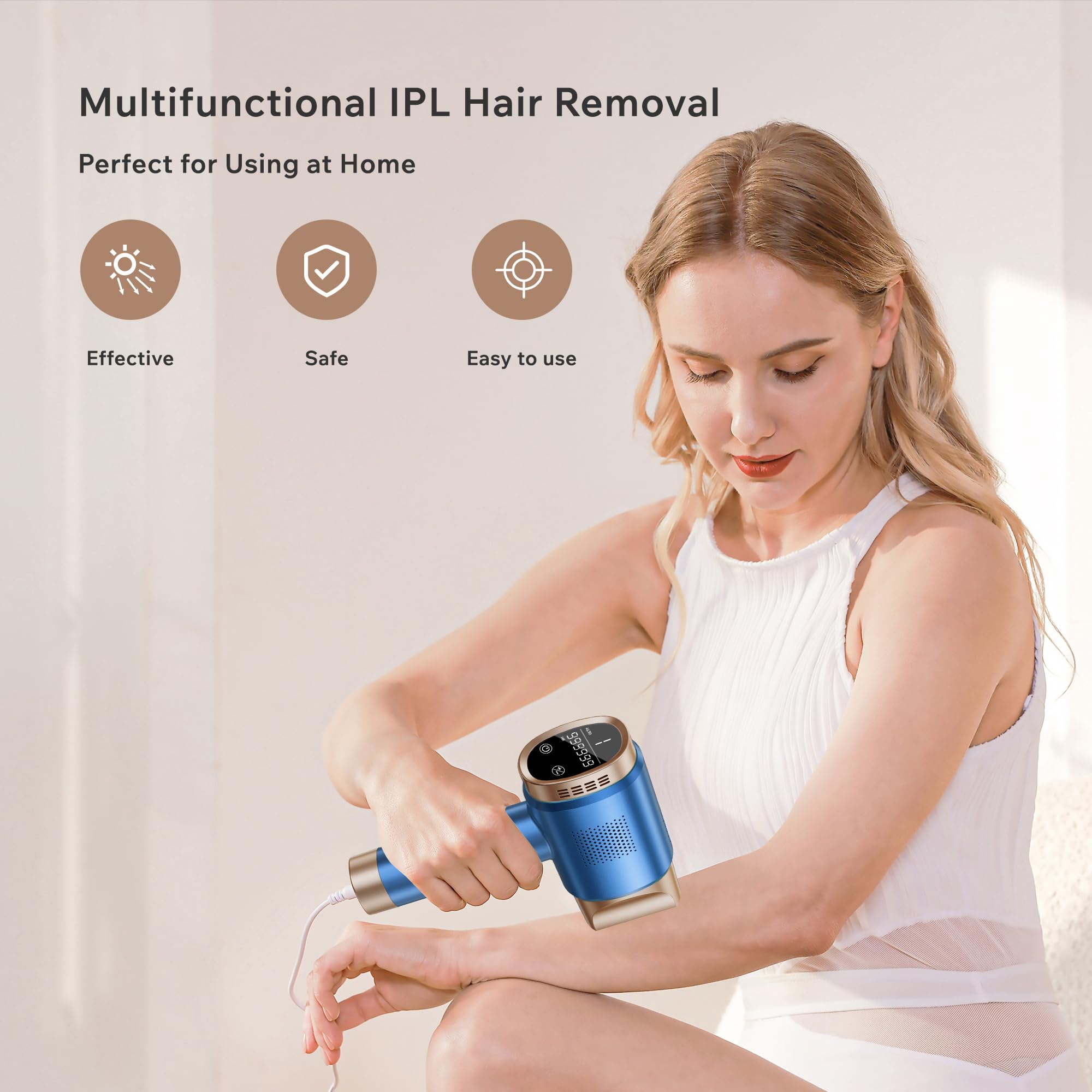 Epilatore Luce Pulsata con Raffreddamento a Ghiaccio, 9 Livelli di Energia, Epilatore a luce pulsata IPL con Touch Screen LCD,Luce Pulsata 999,900, Epilatore Laser per Donna,Uomo,Viso,Bikini,Corpo - Vista 7