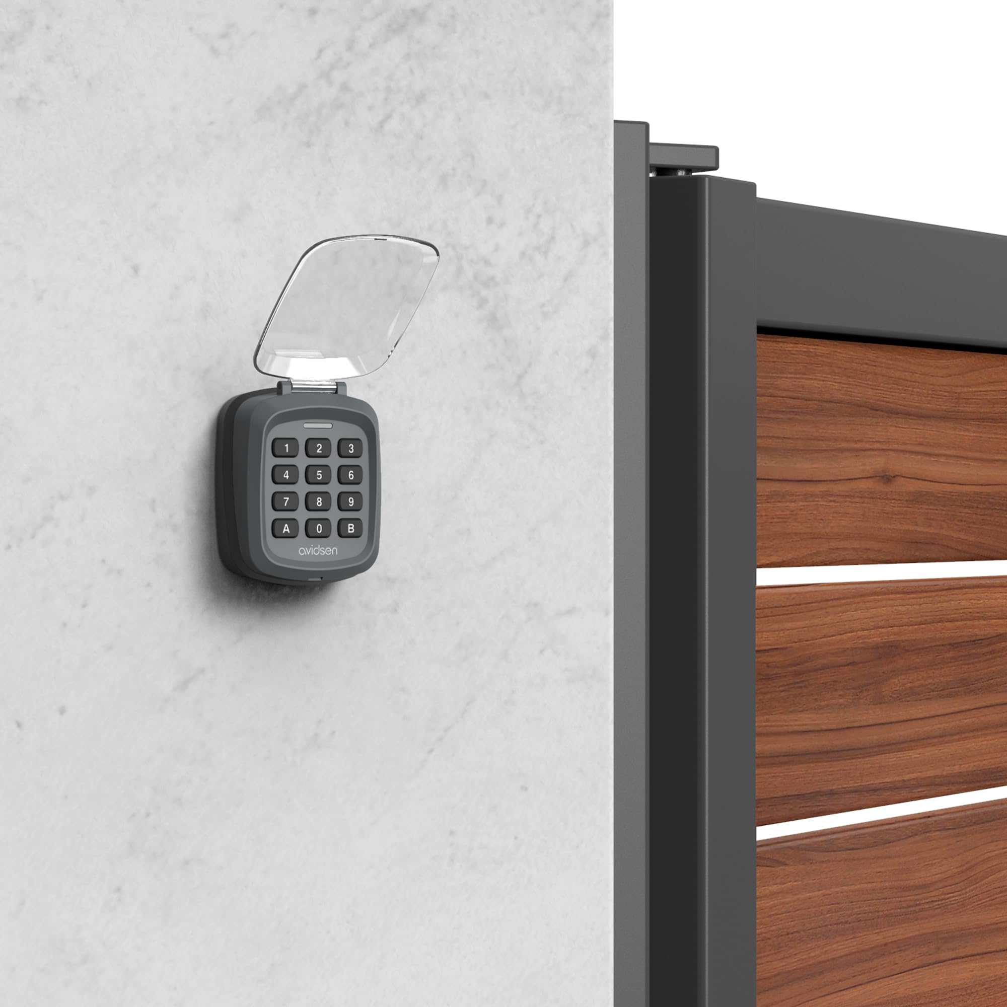 Avidsen Teclado Inalámbrico para Puertas de Garaje y Cancelas con Código | 10 códigos de 4 dígitos, alcance 80 m, 433,92 MHz, IP44, -20 °C a 55 °C, 2 pilas AAA incluidas y apertura total o peatonal.