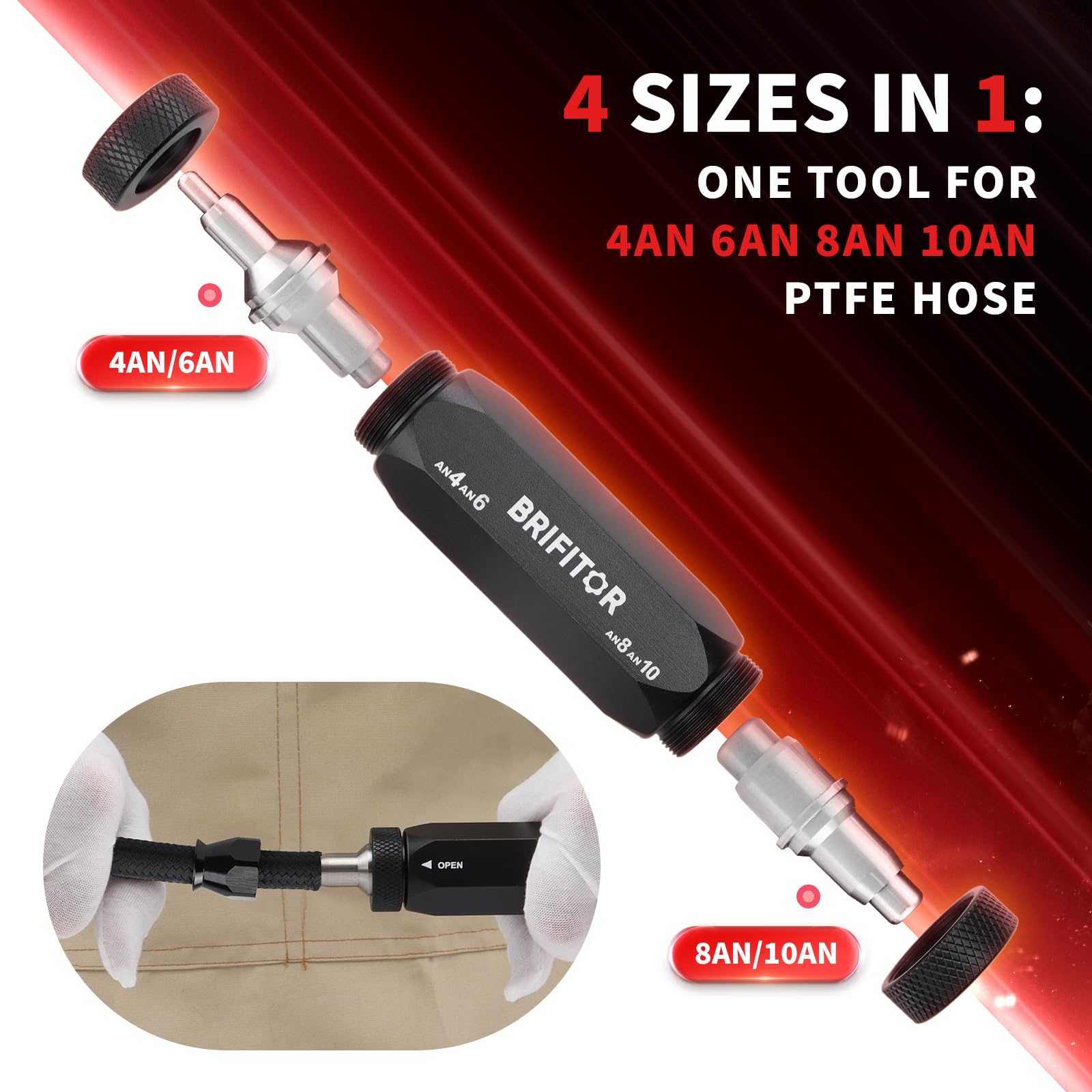 PTFE Fuel Line Hose Assembly Tool 4AN 6AN 8AN 10AN Reaming & Separate Black Red