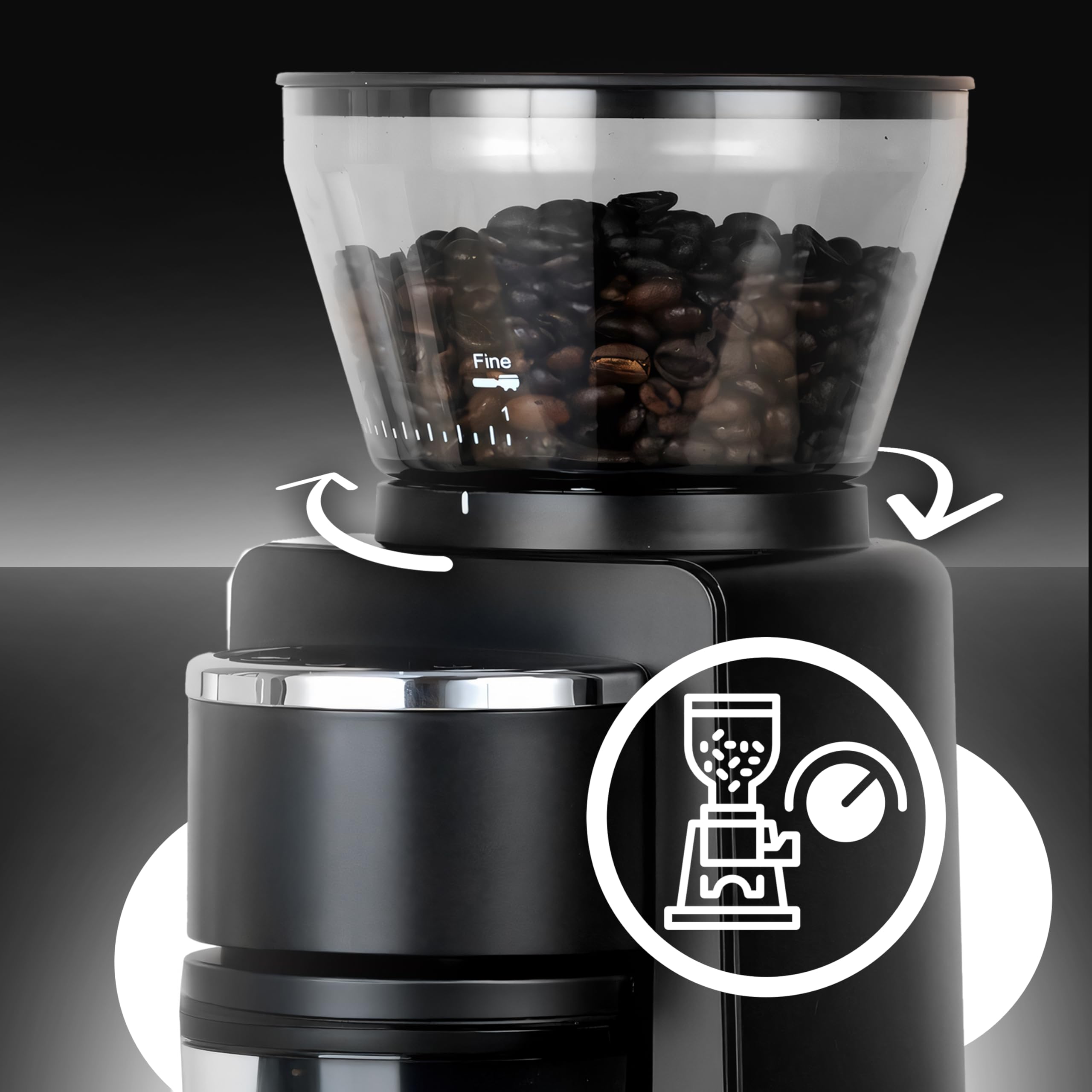 Retoo Elektrisch Kaffeemühle mit 52 Mahlgrad und Digitalanzeige, 110g Kaffeebohnenbehälter 180 Watt 500 U/min Scheibenmahlwerk für Kaffeebohnen Coffee Grinder, Kunststoff Edelstahl Schwarz