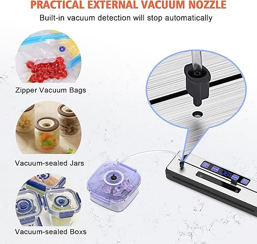 Miniatura 5 de MOMODA Máquina selladora al vacío con kit de inicio, sellador automático de alimentos 80KPa, 8 en 1 con bolsas desechables, modo húmedo y seco, VAC