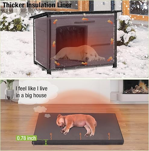 Miniatura 4 de GUTINNEEN Dog House - Perrera aislada para perros al aire libre con forro para invierno, grande (color blanco roto)