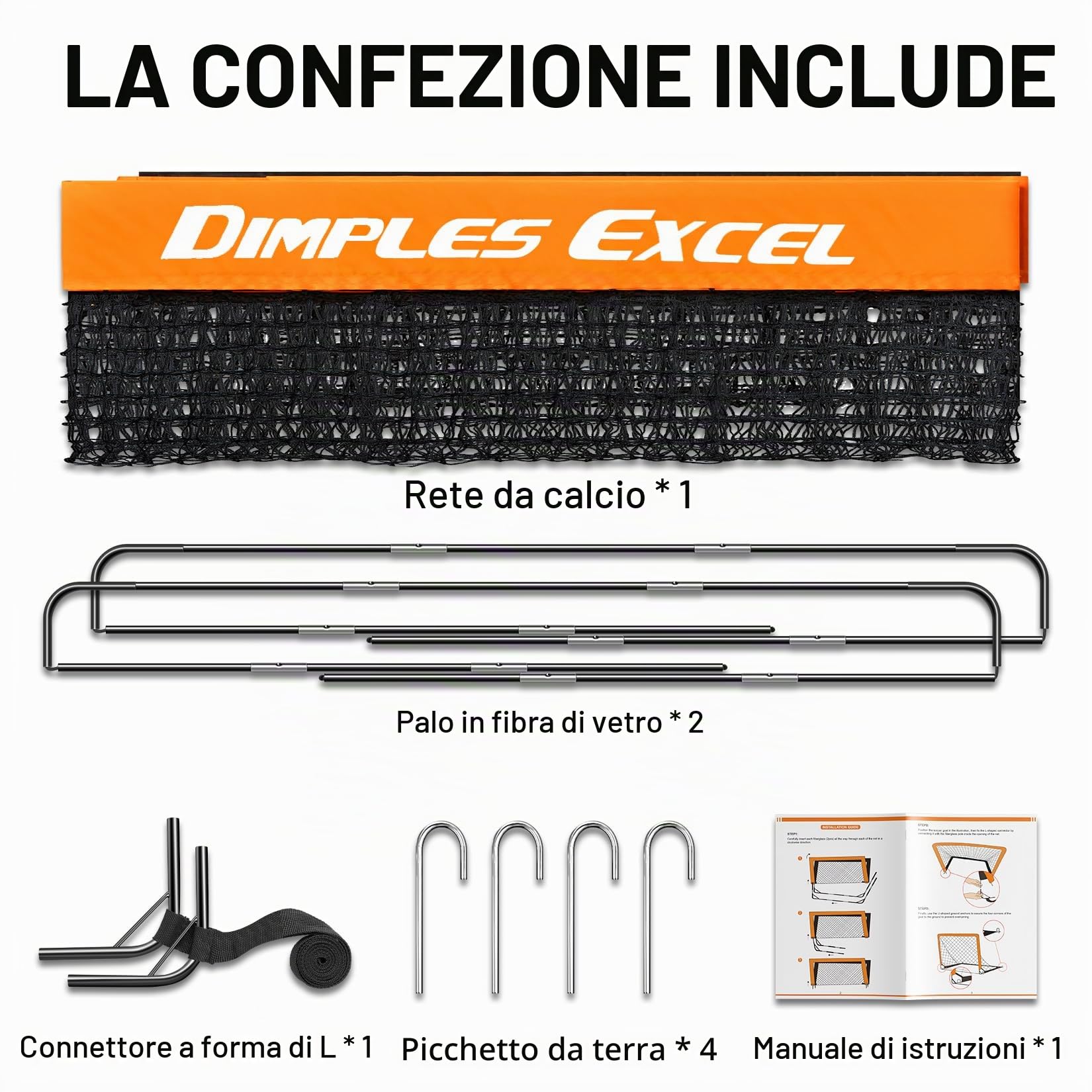 Dimples Excel Porta da Calcio Pieghevole 120x90 152x110 213x152 cm Rete da Giardino con Pallone