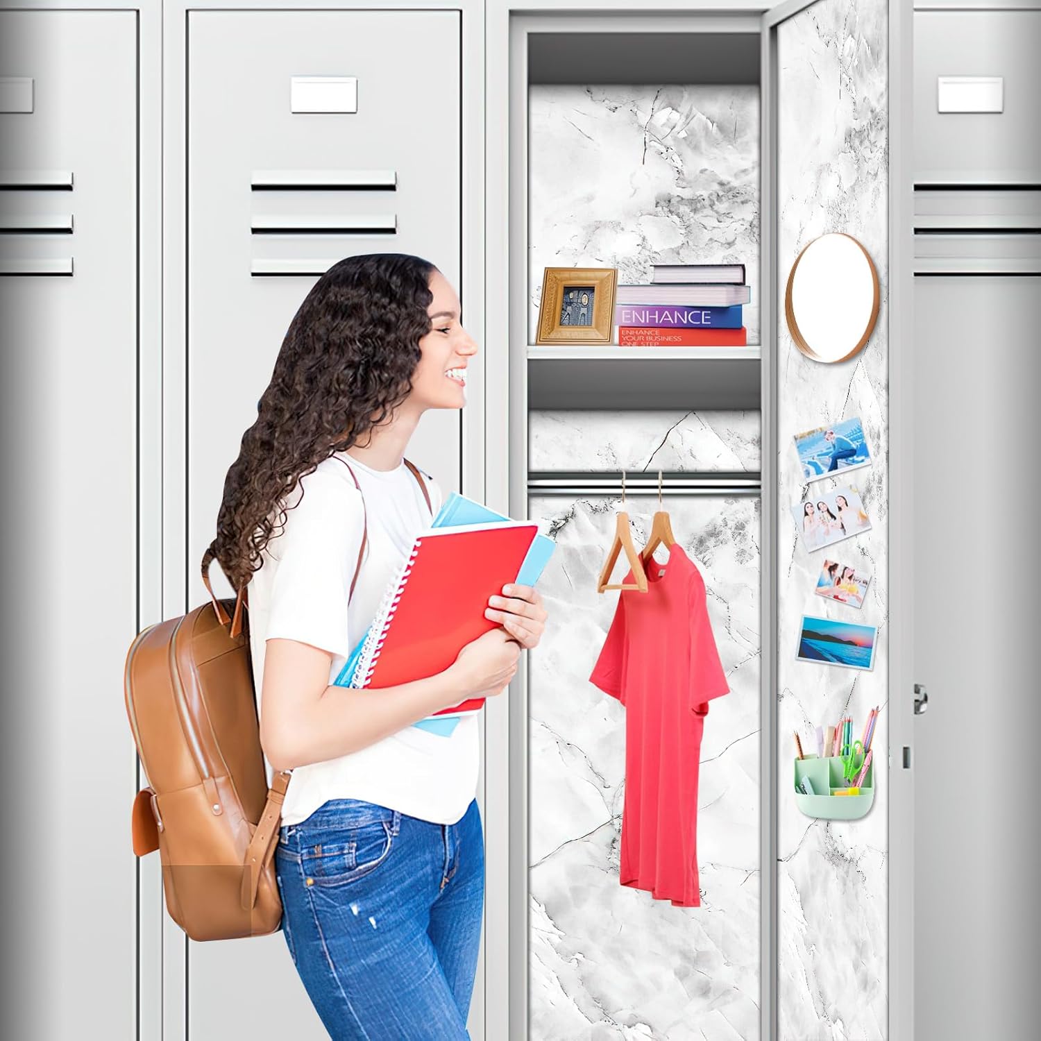 6 Pcs School Locker Magnetic Wallpaper, ROOKEA 12" x 12" Removable Magnetic Locker Wallpaper Locker Decorations for Girls, Trimmable Locker Accessories for Middle High School Students