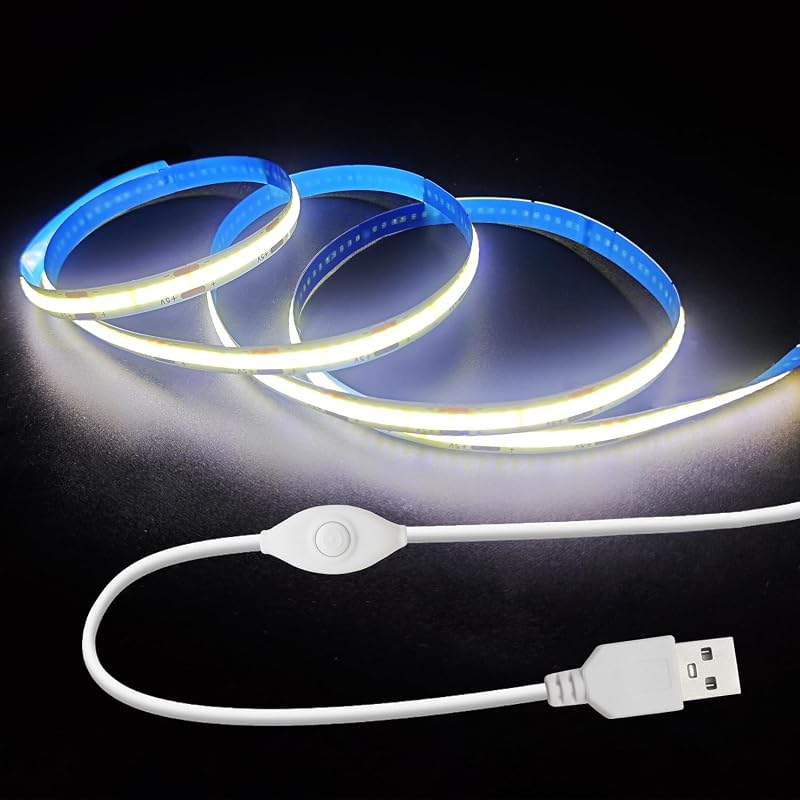 ZSLAIFU 5V LED Strip Lights, White USB LED Light Strip, 3.28FT Dimmable Cob LED Strip Light, High Brightness Short LED Strip for Display Cabinet, Living Room, TV Lights