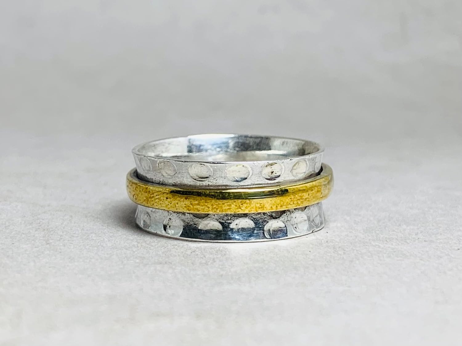 Hammered Spinner Ring 925 Sterling Silver Handmade Fidget Meditation Ring with Brass Band Silver Jewelry for Women