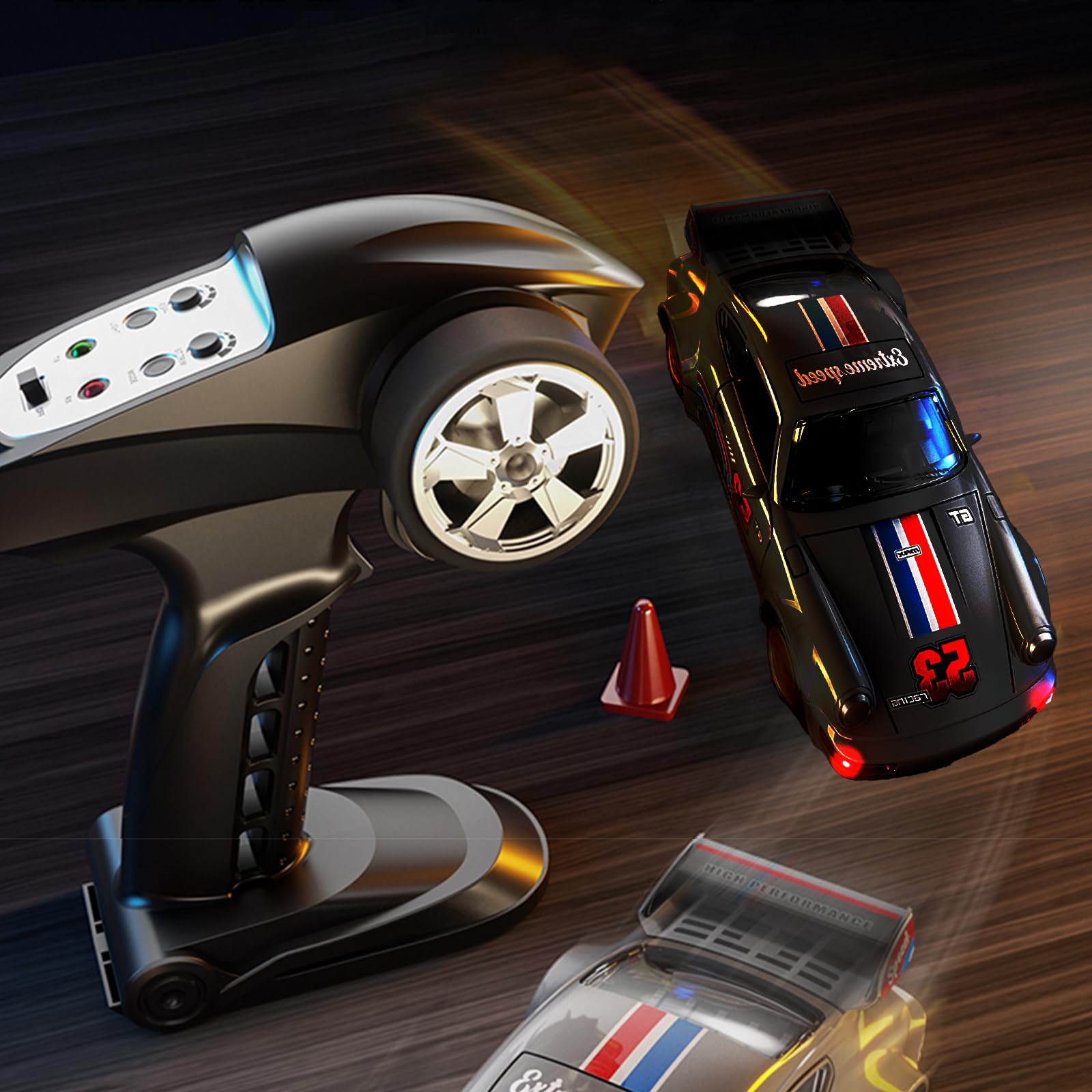 Zdalnie sterowany samochód Drift Auto – 1/43 Mini Alloy zdalnie sterowany samochód z żyroskopem, 2,4 GHz, pełna proporcjonalna prędkość, 4WD Hight Speed RC samochód ze światłami LED do