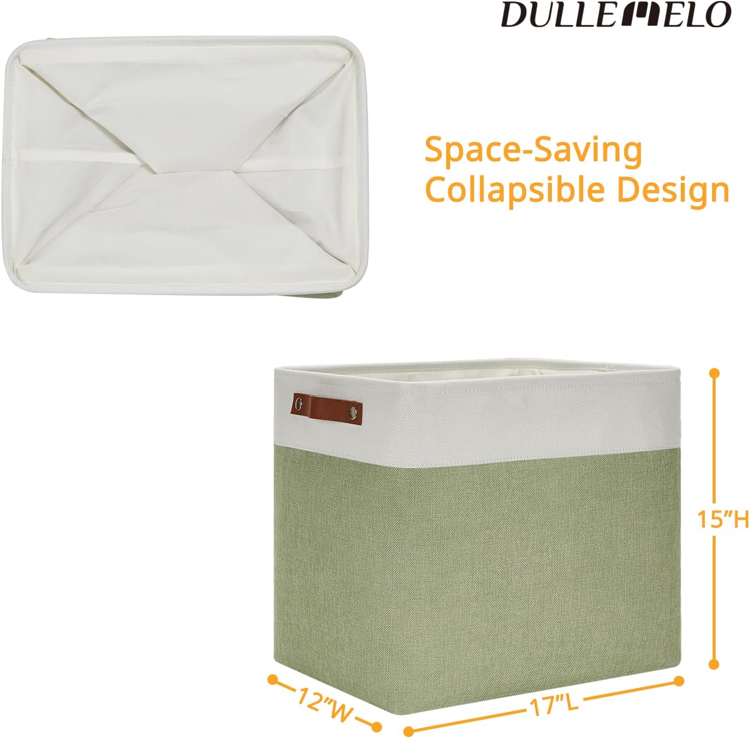 DULLEMELO Large Storage Basket 17"x12"x15", Fabric Storage Organizer Basket for Storage Clothes, Large Fabric Bin for Organizing Book, Storage Bin with Handles for Storage Toy (White&Green) image 2