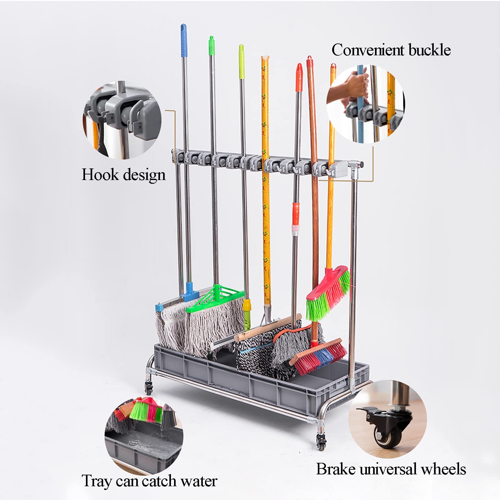Praktischer Ständer Für Besen Und Mopps, Beweglicher Besen- Und Mopphalter, Reinigungswagen Mit Turm, Mopphalter, Schirmständer, Halterung Für Nasse Mopps, Beweglicher Ge,5slots