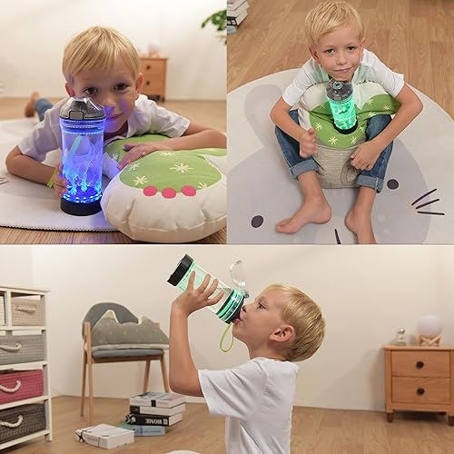 Miniatura 8 de Botella de agua para niños, taza deportiva iluminada con temática de avión con luz LED 3D brillante para avión, 14 onzas Tritan sin BPA, regalos