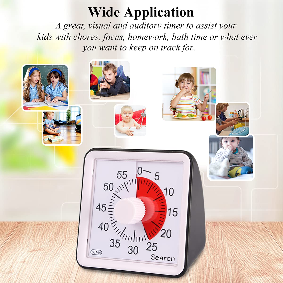 Buy Searon Kid Analog Timer Visual Countdown Clock Square for Toddler