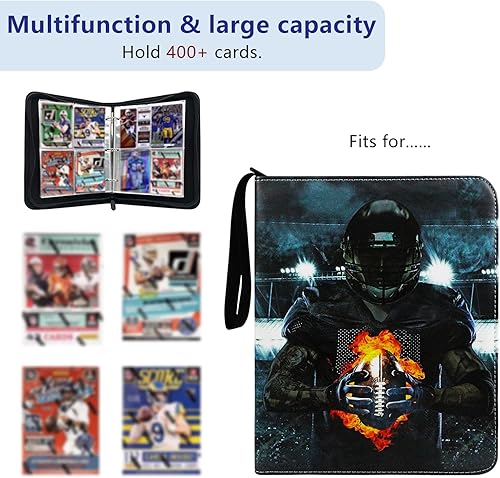 Miniatura 3 de Carpeta de tarjetas con 4 bolsillos para 400 tarjetas con 50 fundas extraíbles, carpeta de tarjetas intercambiables, carpeta de tarjetas deportivas,