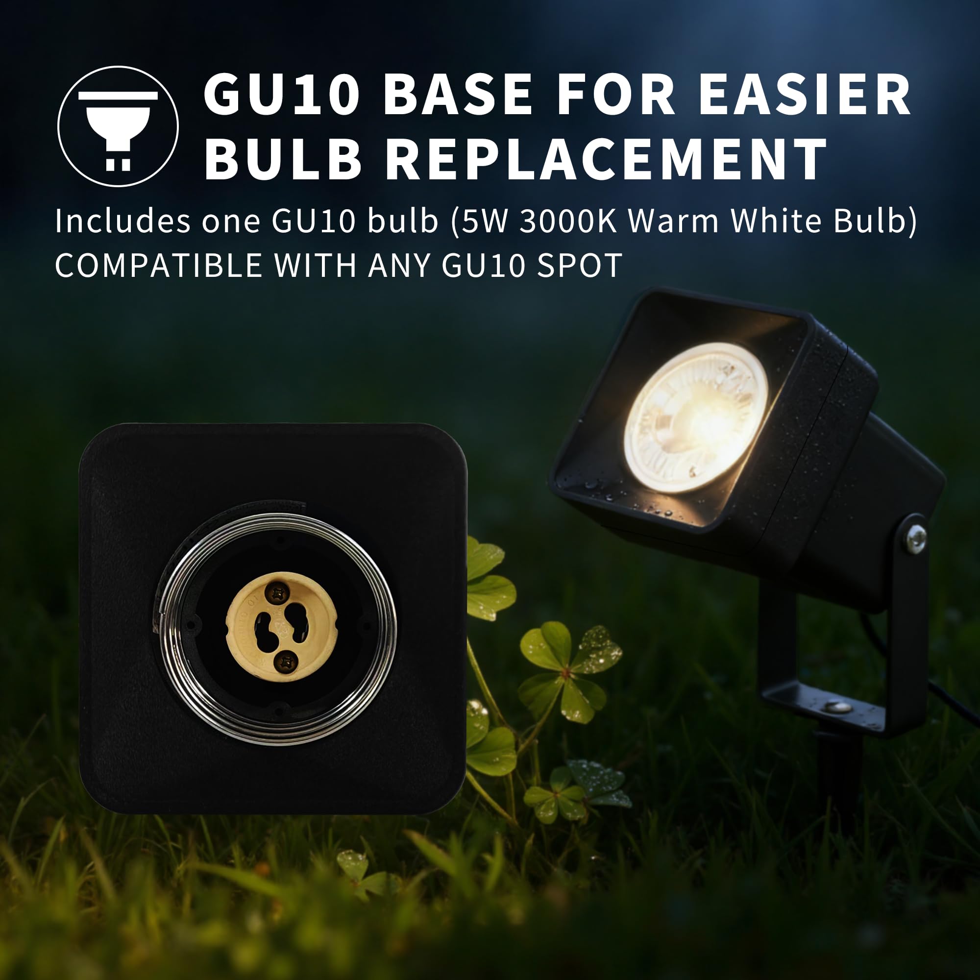 JNR 4 Pack Gartenstrahler LED Außen IP65 Wasserdichte, Aluminium Gartenleuchten mit Strom 5W GU10 3000K Warmweiß Glühbirne, 2m Kabel mit Stecker Gartenbeleuchtung mit Strom, Schwarz
