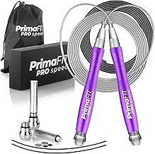 PrimaFIT Pro Speed Professional Skipping Rope with Weights, Crossfit Jump Rope Heavy Adjustable Jump Rope Boxing, Ball Bearings, Self-Locking, Aluminium, Weight Loss, 2 Steel Cables & Bag