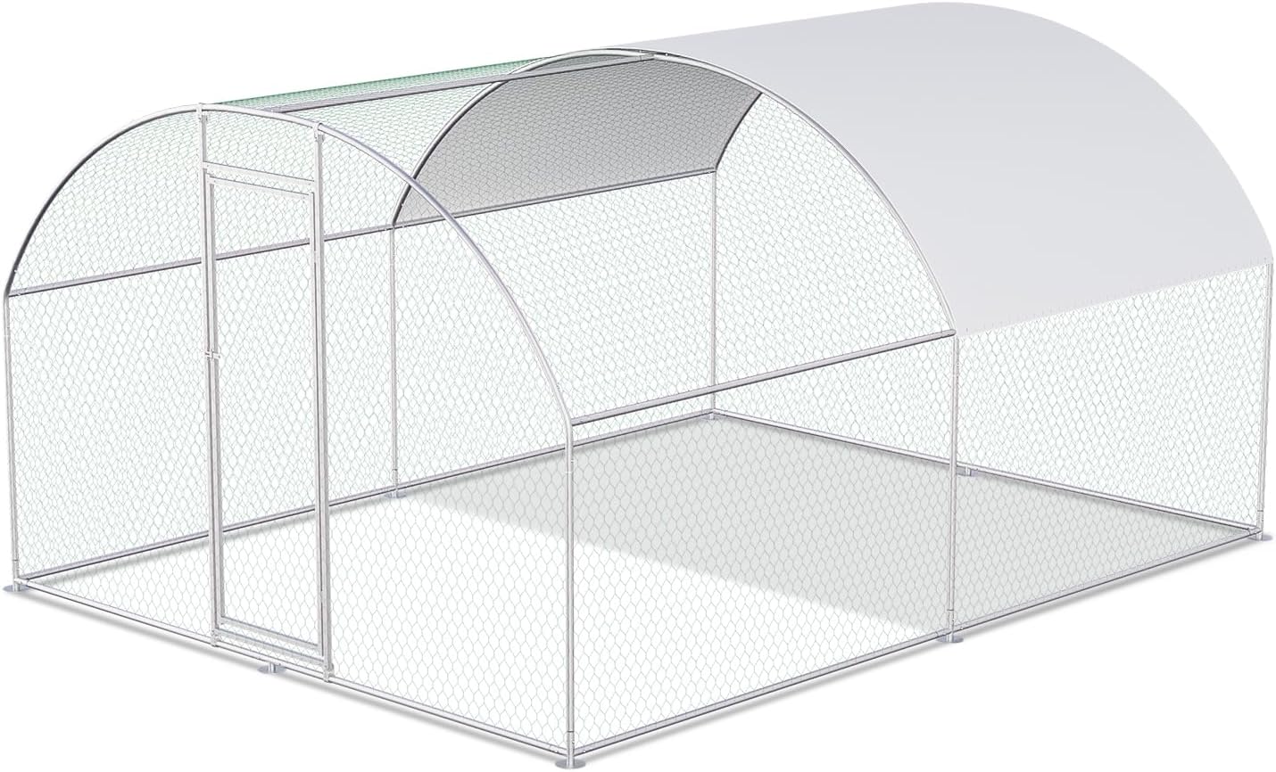 Large Metal Chicken Coops for 25/30 Chickens Coop Walk-in Poultry Cage Chicken Runs for Yard with Cover Waterproof and Anti-UV Chicken Pens Outdoor with Dome Silver