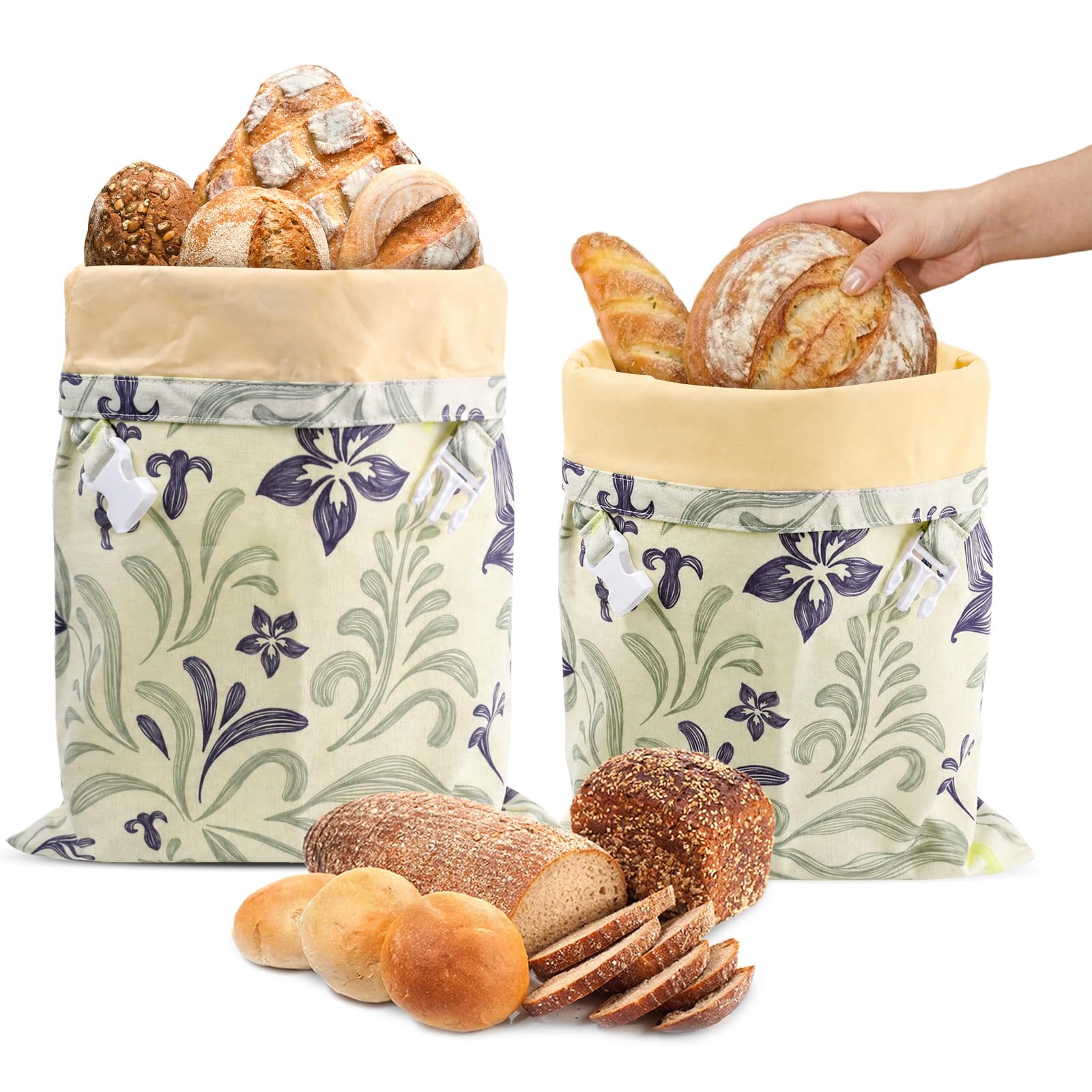 Sacchetti per il pane di cera d'api, 43×33 cm sacchetti di cotone rivestiti in cera d'api naturale, Borsa in cotone per conservare pane fatto in casa e prodotti da forno (confezione da 2) (Stile 4)
