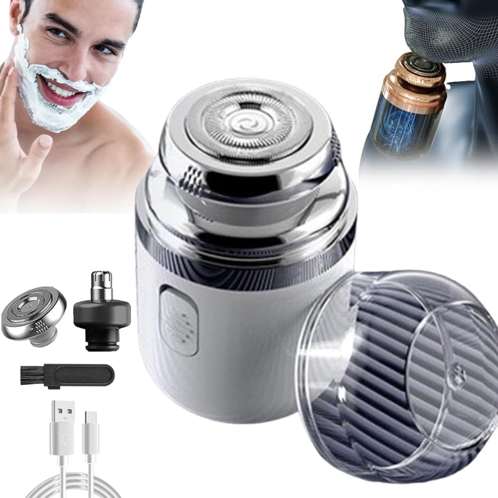 Photo 1 of 2 in 1 Mini Capsule Shaver, 2024 Best Electric Shaver/Nose Hair Trimmer Washable Automatic Men's Electric Shaver, Multifunctional Capsule Shave Men's Razor (White)