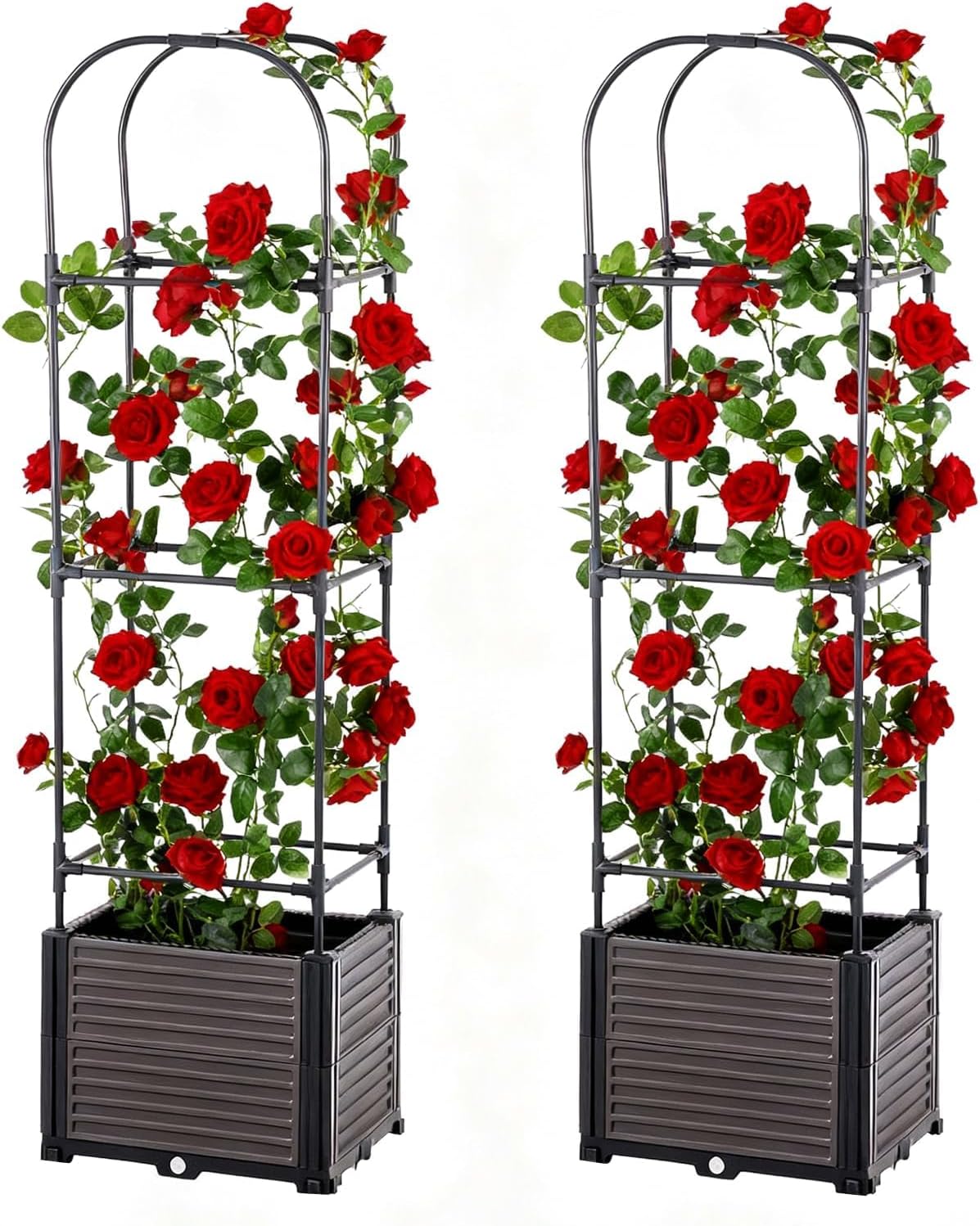 Set of 2 Raised Bed with Trellis, Plant Box Garden Box with Self-Watering, Cold Frame Herb Bed with Grid Trellis for Garden, Climbing Vegetables, Flowers, 40 x 40 x 150 cm