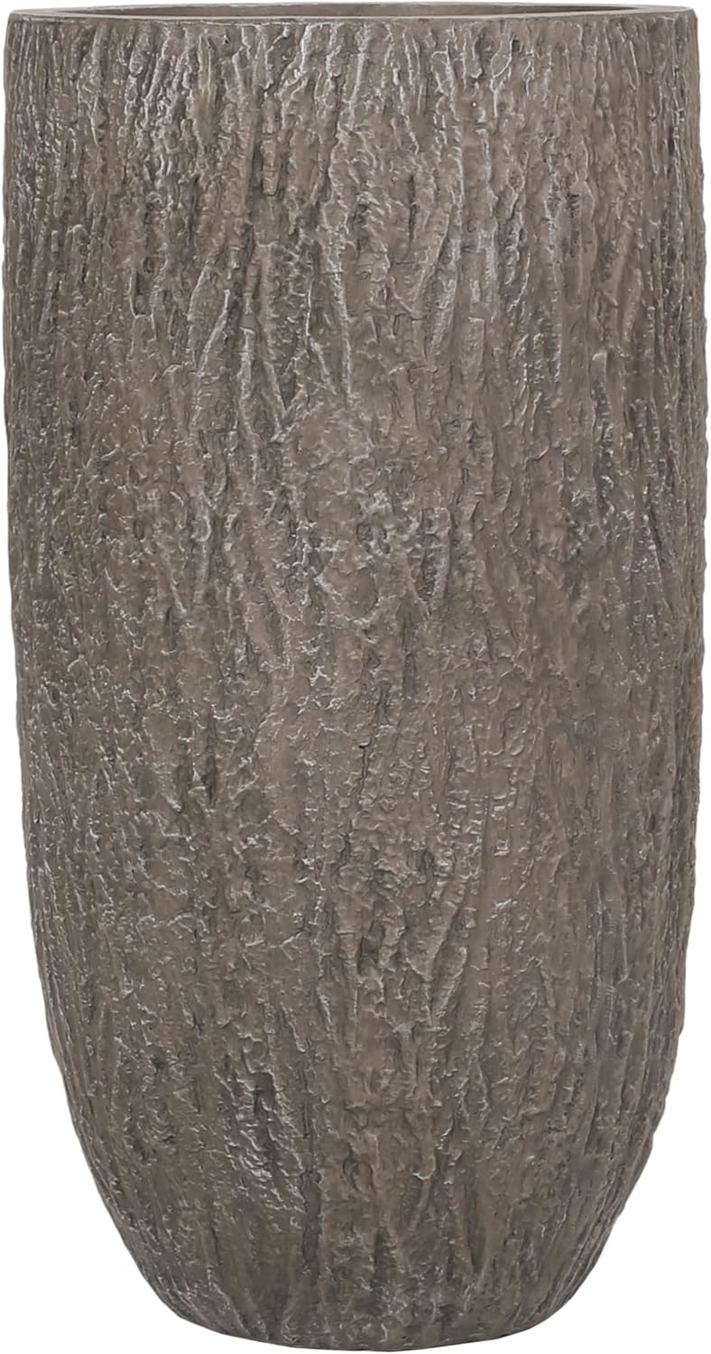 Christopher Knight Home Jorine Lightweight Concrete Planter, Cast Stone Plant Pot, Large Garden Urn, Patio Texture Finish Flower Pot for Balcony Backyard Poolside, No Assembly Needed, 27" H Brown