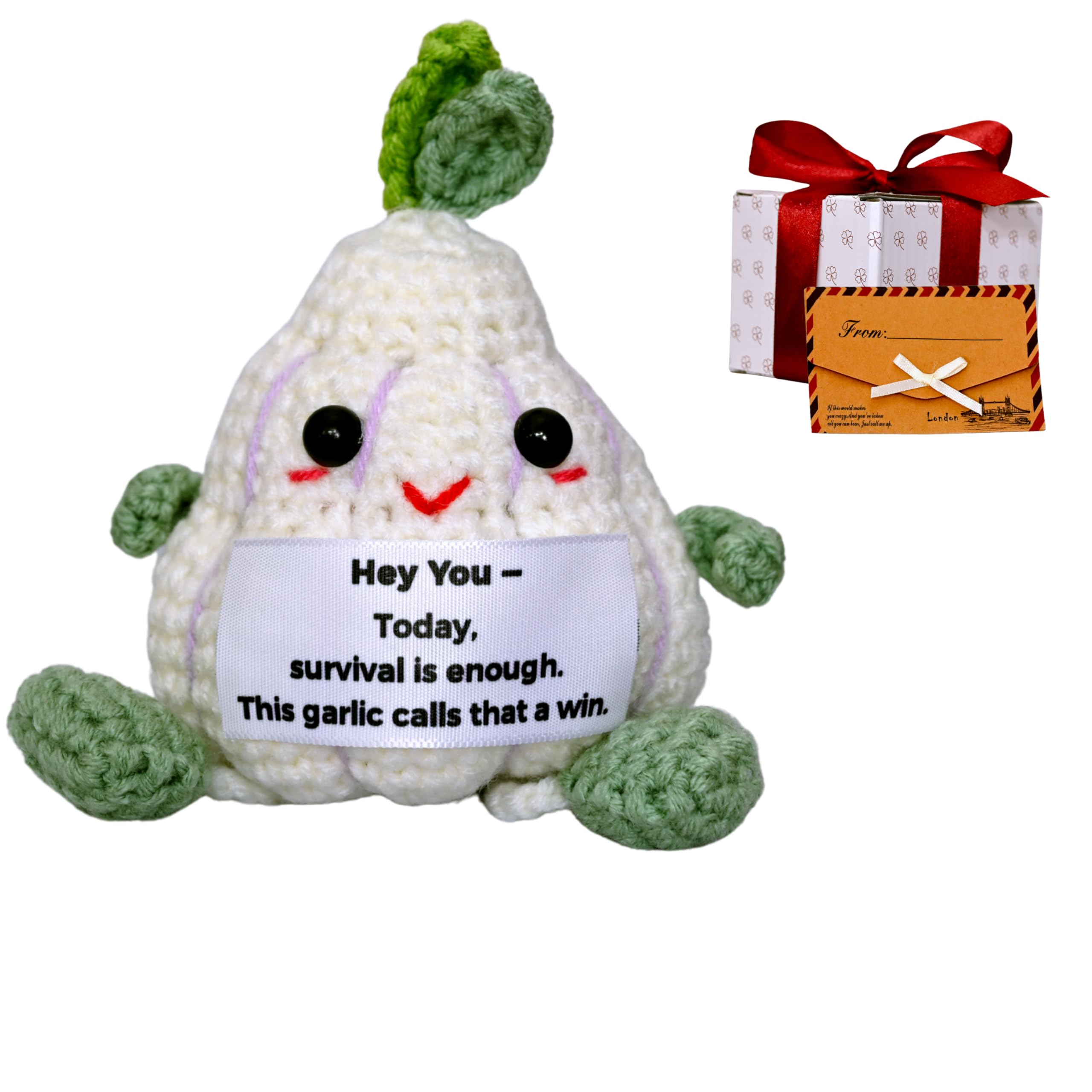 Handmade Crochet Decorative Gift with Meaningful Quote – Garlic Friends Design – Cute Design Collection for Men and Women, Romantic Gift for Valentine's Day, Birthday, and Christmas