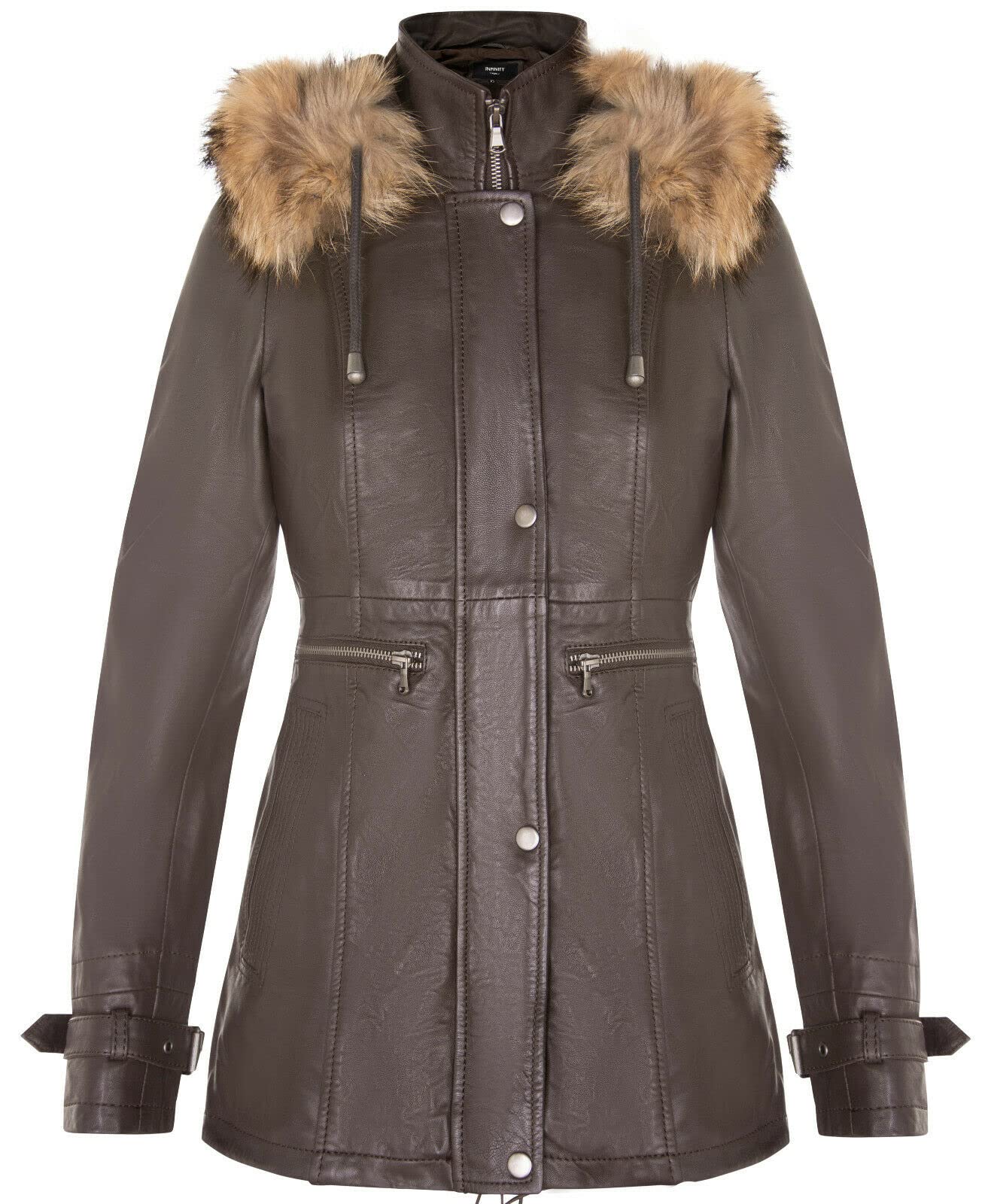 Infinity Leather Women's   Brown Warm Leather Hooded Parka Jacket-Northwich in Size 5XL, BrandAlley