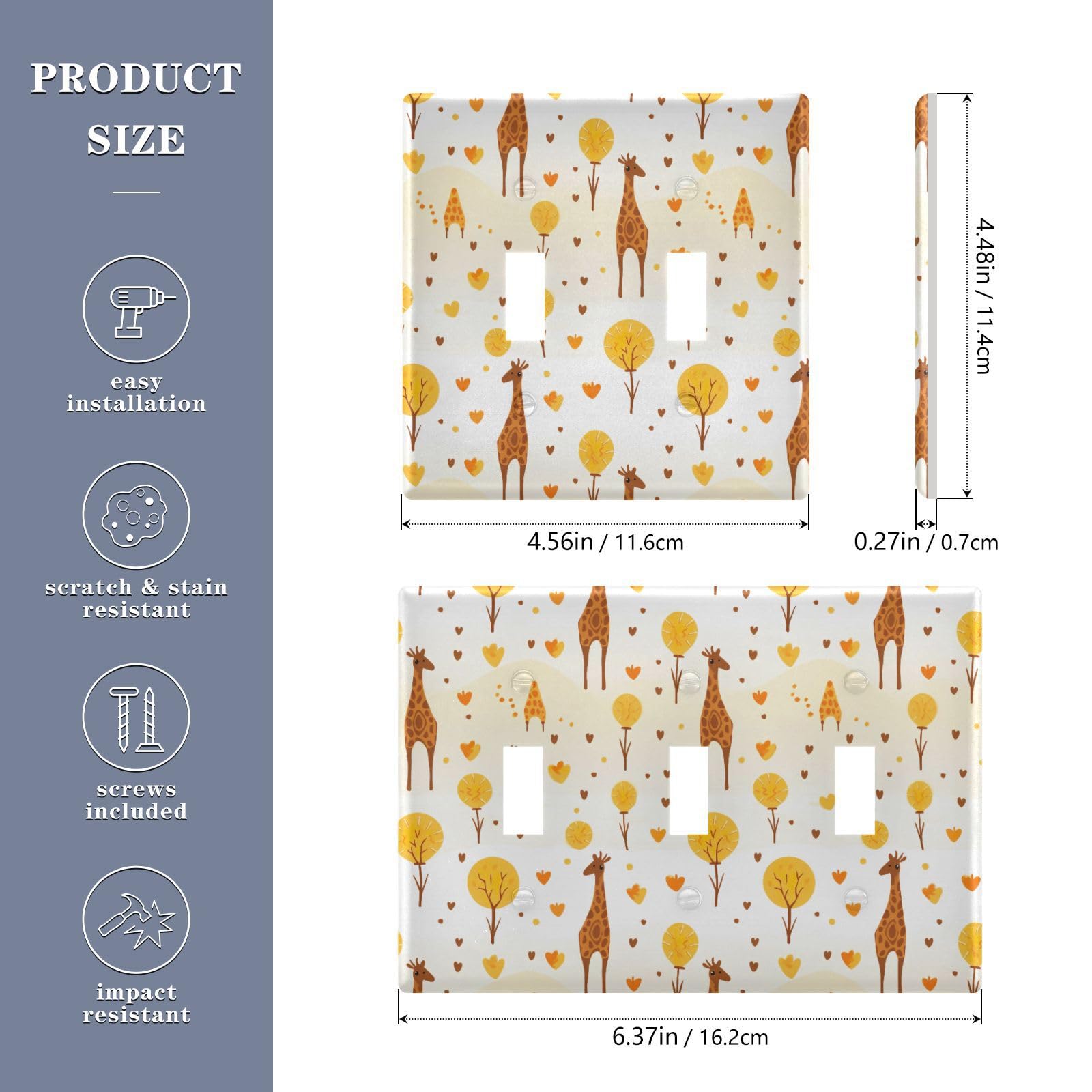 UMIRIKO Cute Giraffe Light Switch Cover Plate Covers Decorative Double Toggle Home Decor 202a8996