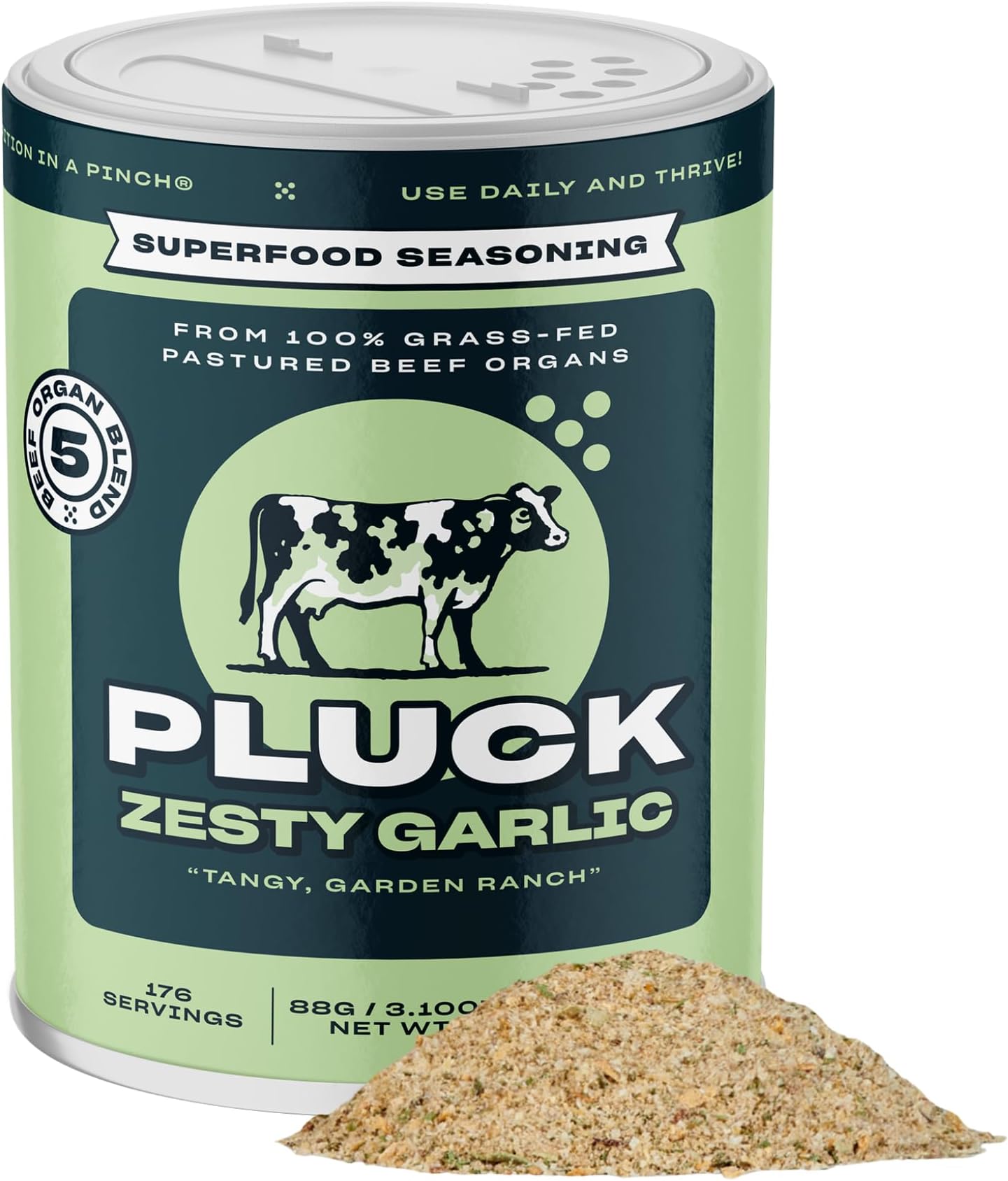 Pluck Zesty Garlic Organ Meat Blend Seasoning | From Grass-Fed & Grass-Finished Pastured Beef Organs with Redmond Real Sea Salt | As Seen on ABC’s Shark Tank | 176 Servings