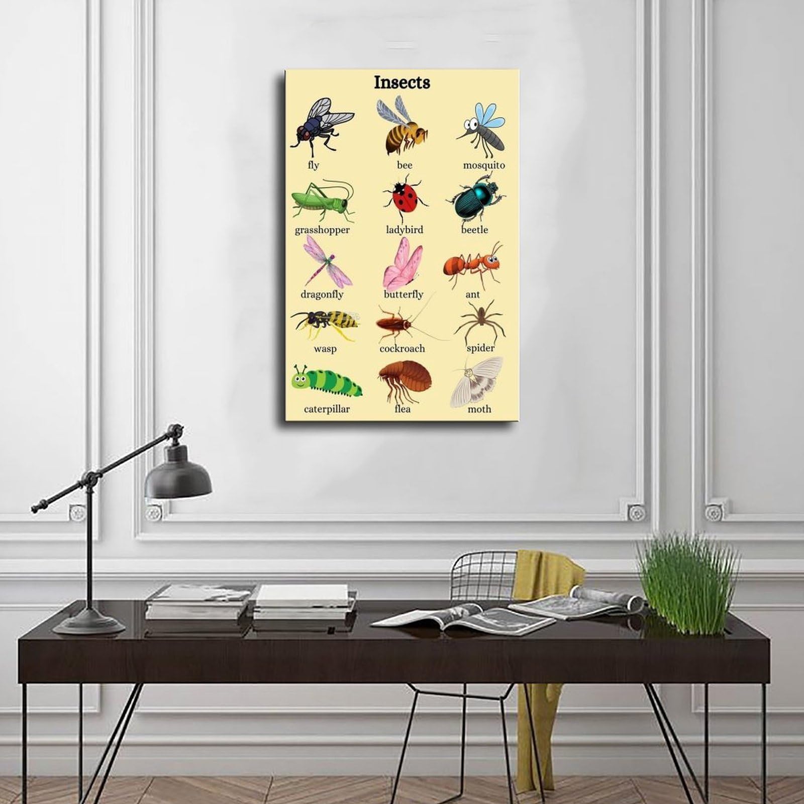 Póster de lienzo con conocimiento de la enciclopedia de insectos y animales, decoración de dormitorio, paisaje, oficina, habitación, regalo, 50 x 75 cm