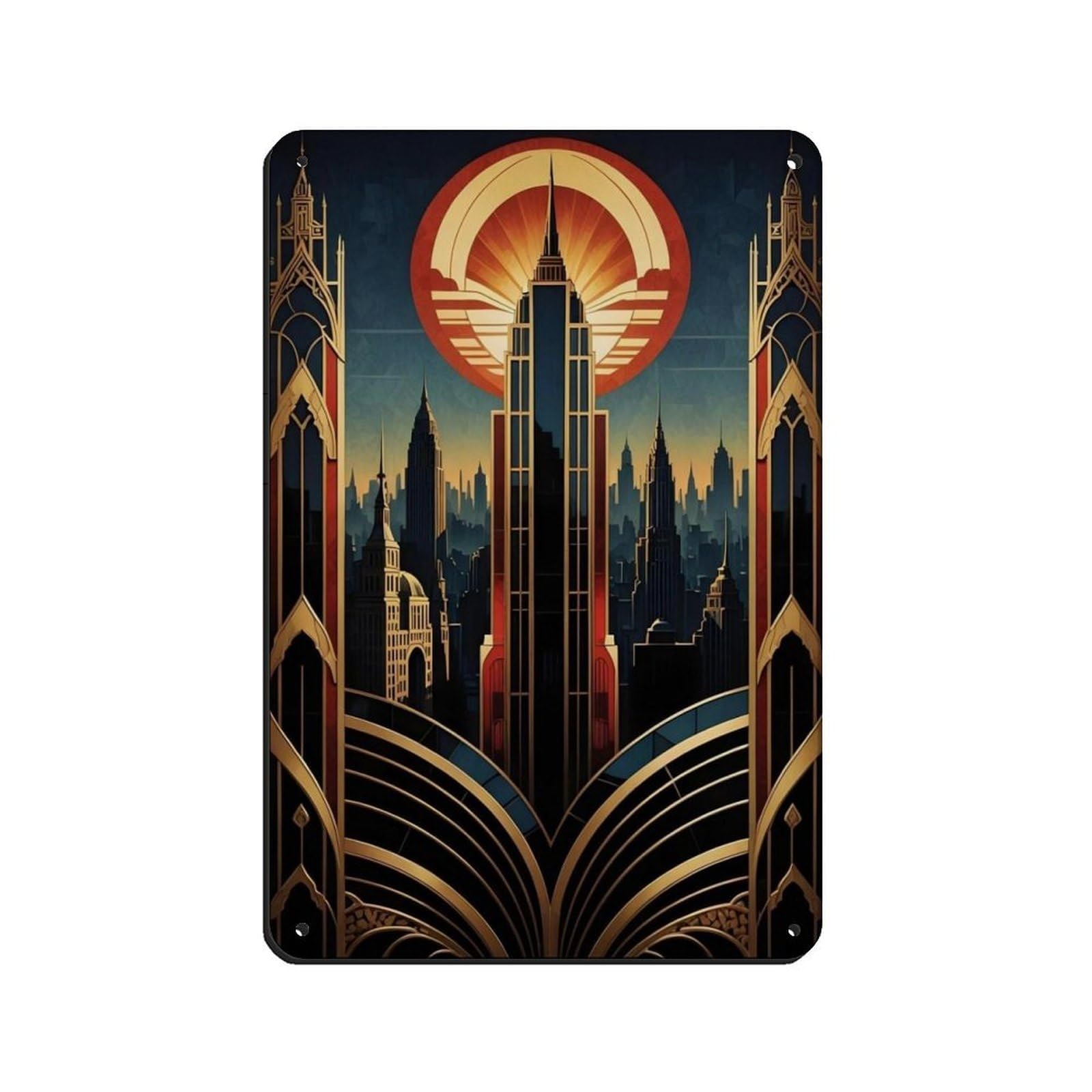 Architecture Poster 1920 Art Deco Tin Sign Vintage Metal Pub Club Cafe Bar Home Wall Art Decoration Poster Retro 8x12inch(20x30cm)