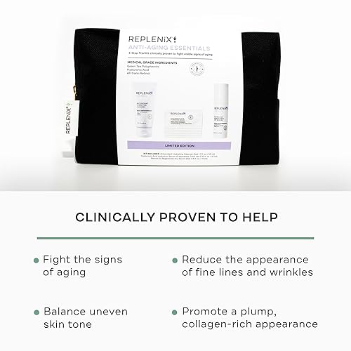 Miniatura 2 de Replenix Anti-Aging Essentials Kit de prueba de 3 pasos, productos de cuidado de la piel de tamaño de viaje para pieles maduras (suero de ácido